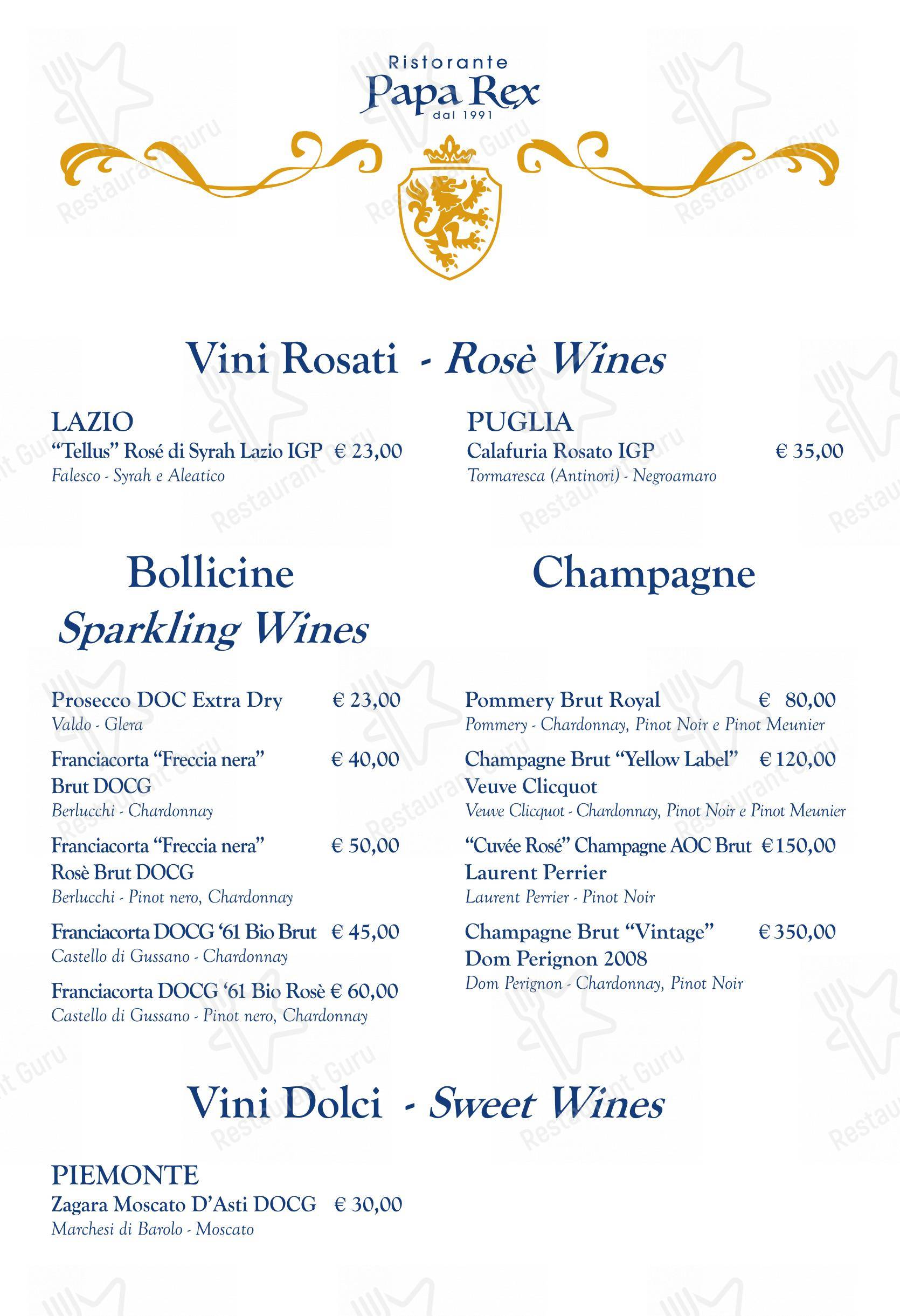 Papa Rex Ristorante - dal 1991 - in Roma - Menu