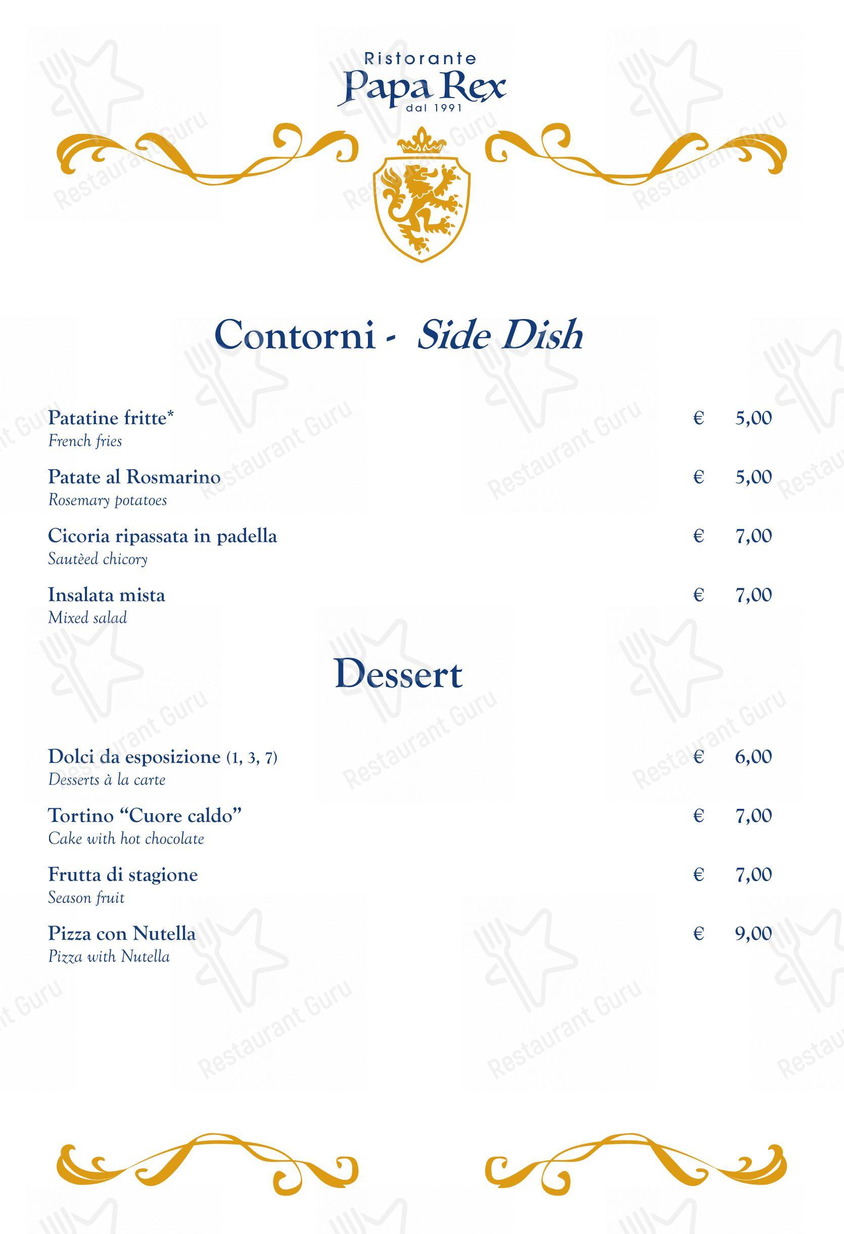 Papa Rex Ristorante - dal 1991 - in Roma - Menu