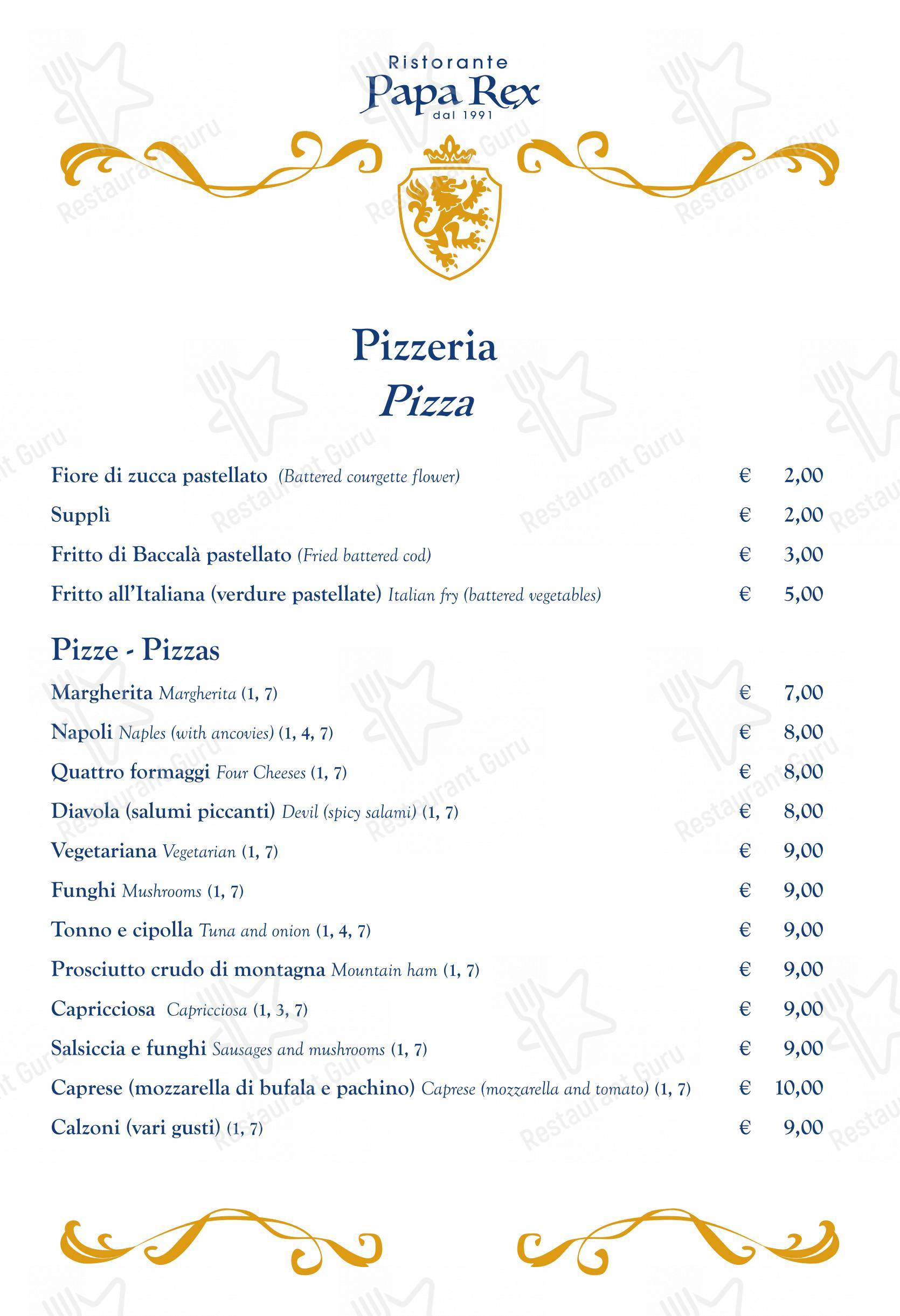 Menu per Papa Rex Ristorante - dal 1991 - ristorante