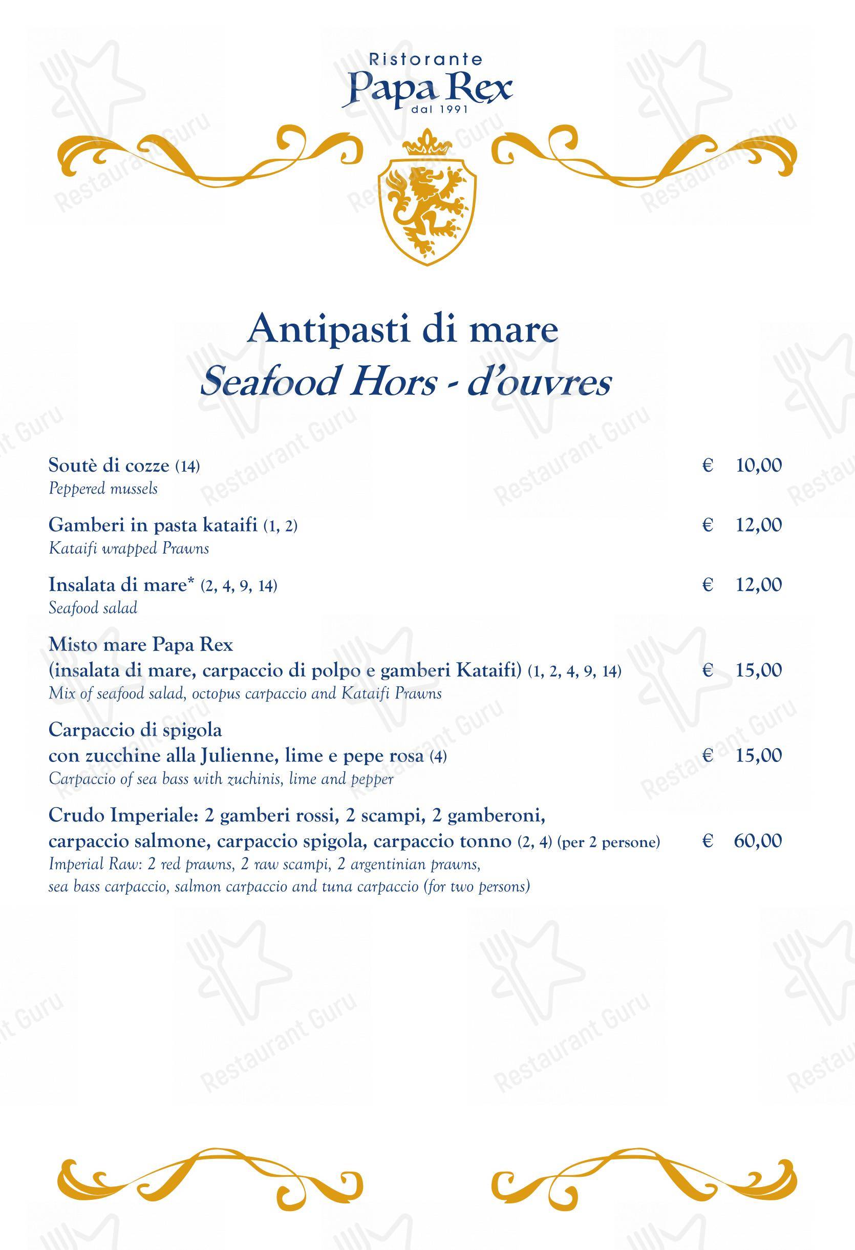 Menu di Papa Rex Ristorante - dal 1991 - - Menu