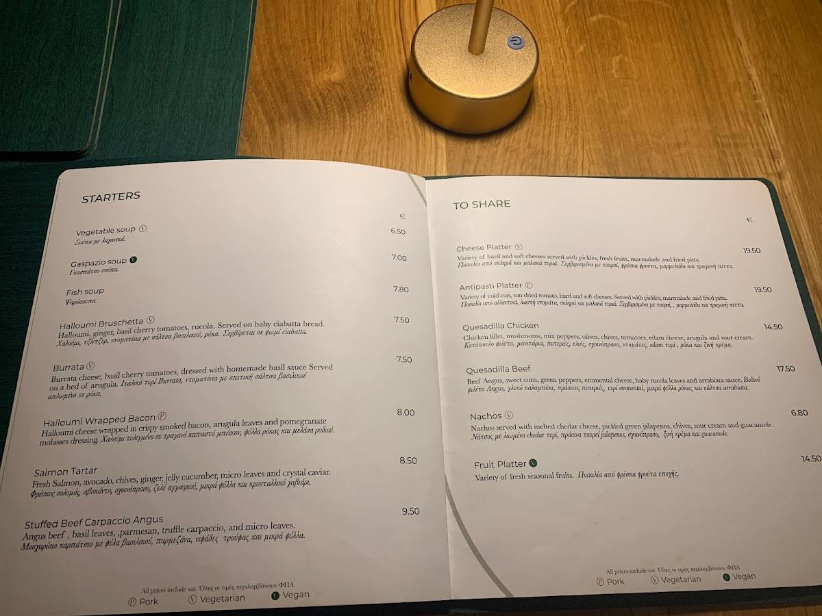 Menu at Muse, Paphos