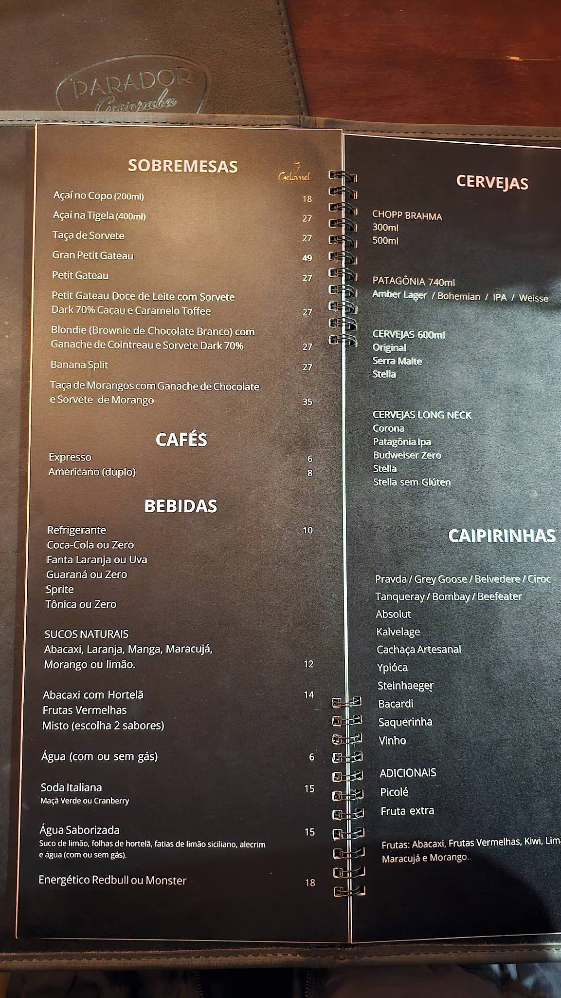 Parador Garopaba Restaurante cardápio
