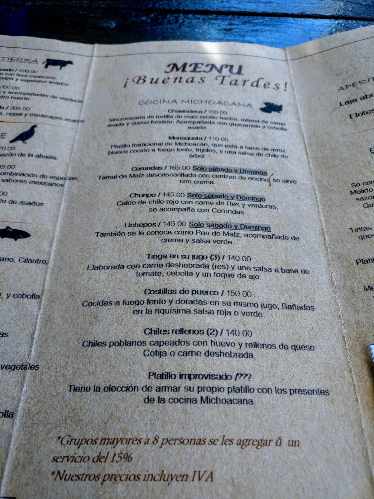 Menu at Paraíso Restaurant, Villa de Juárez, Gómez Farías 4
