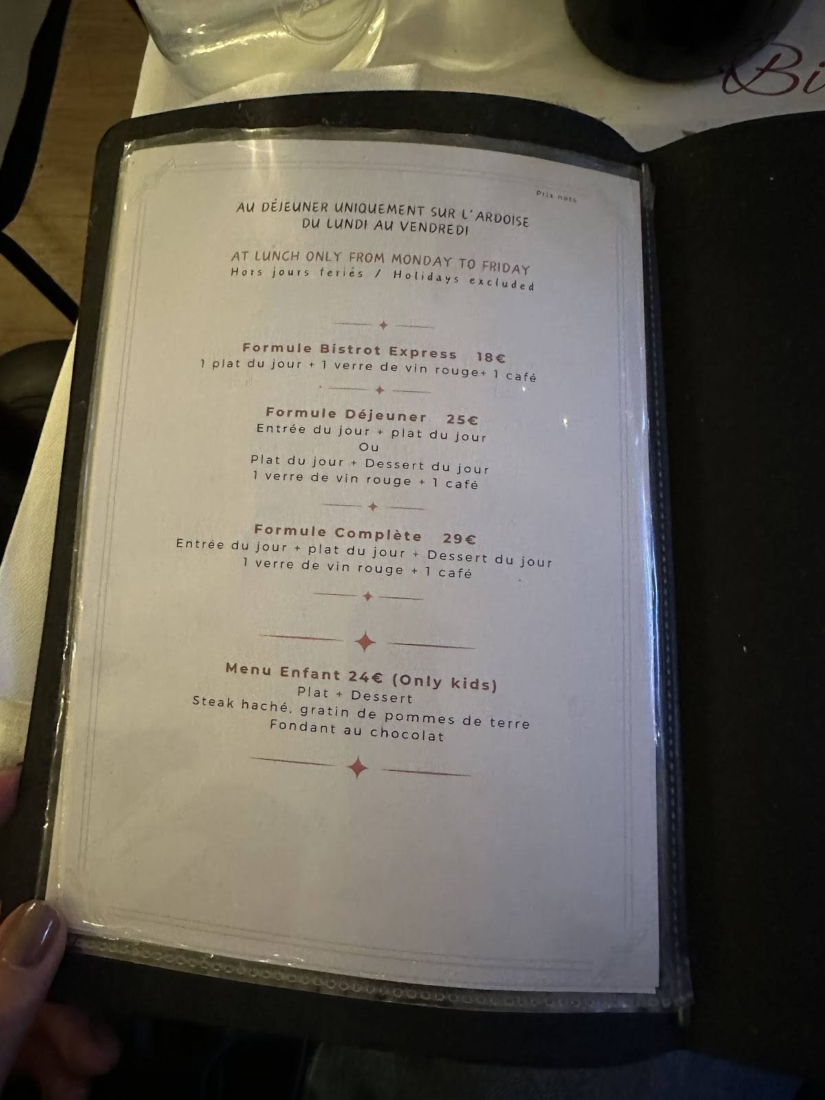 Menu de Bistrot de l’Oulette