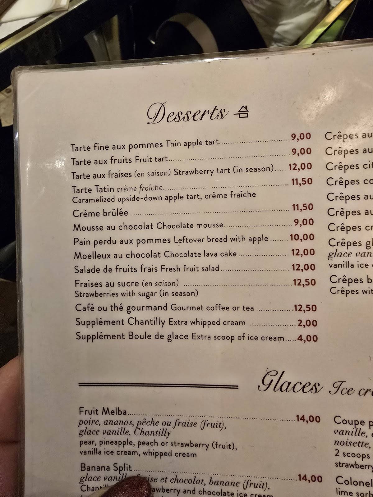 Menu de Café Kléber