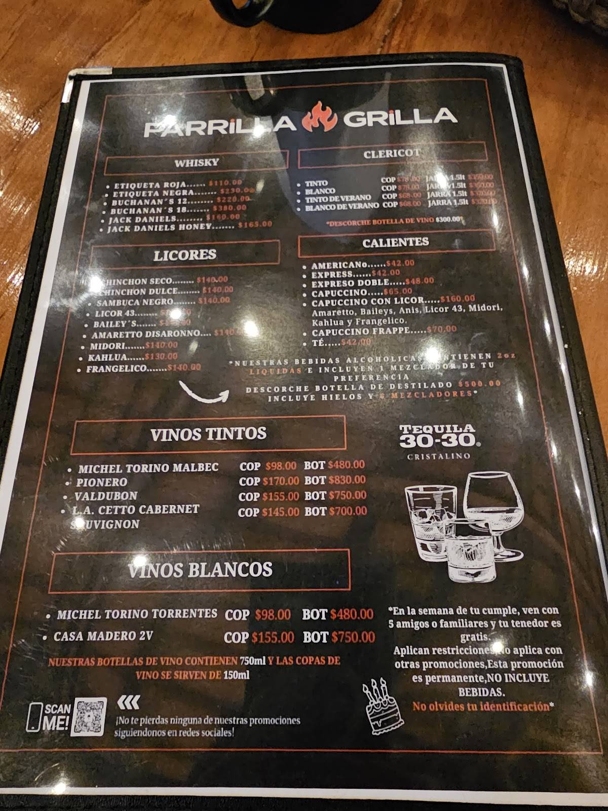 Menu at Parrilla Grilla, Tezoyuca