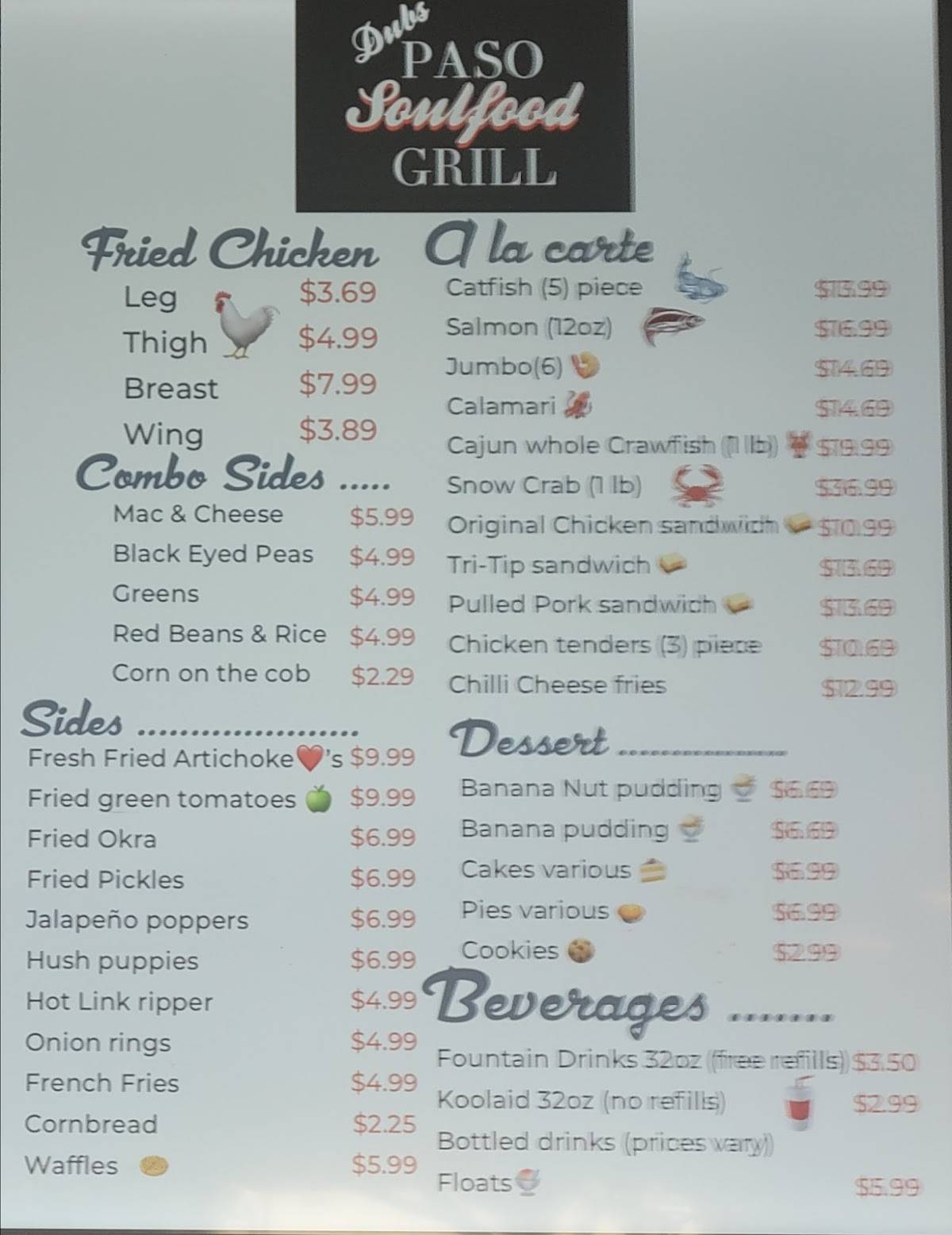 Menu at Dubs Paso Soul Food Grill BBQ, Paso Robles