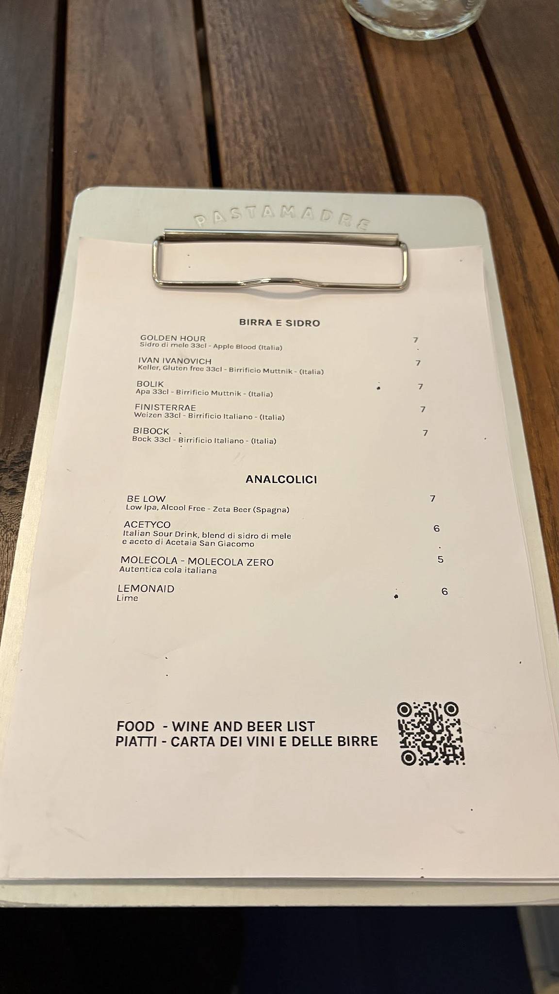 Menu di Pastamadre 
