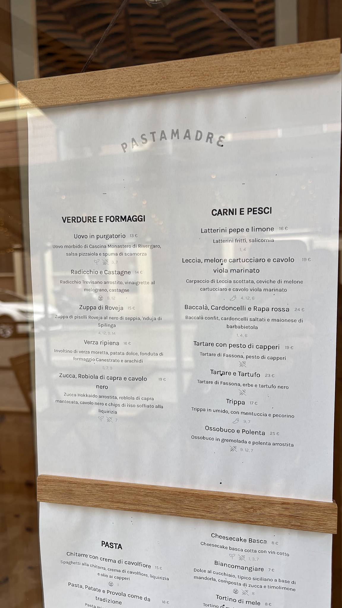 Menu di Pastamadre 