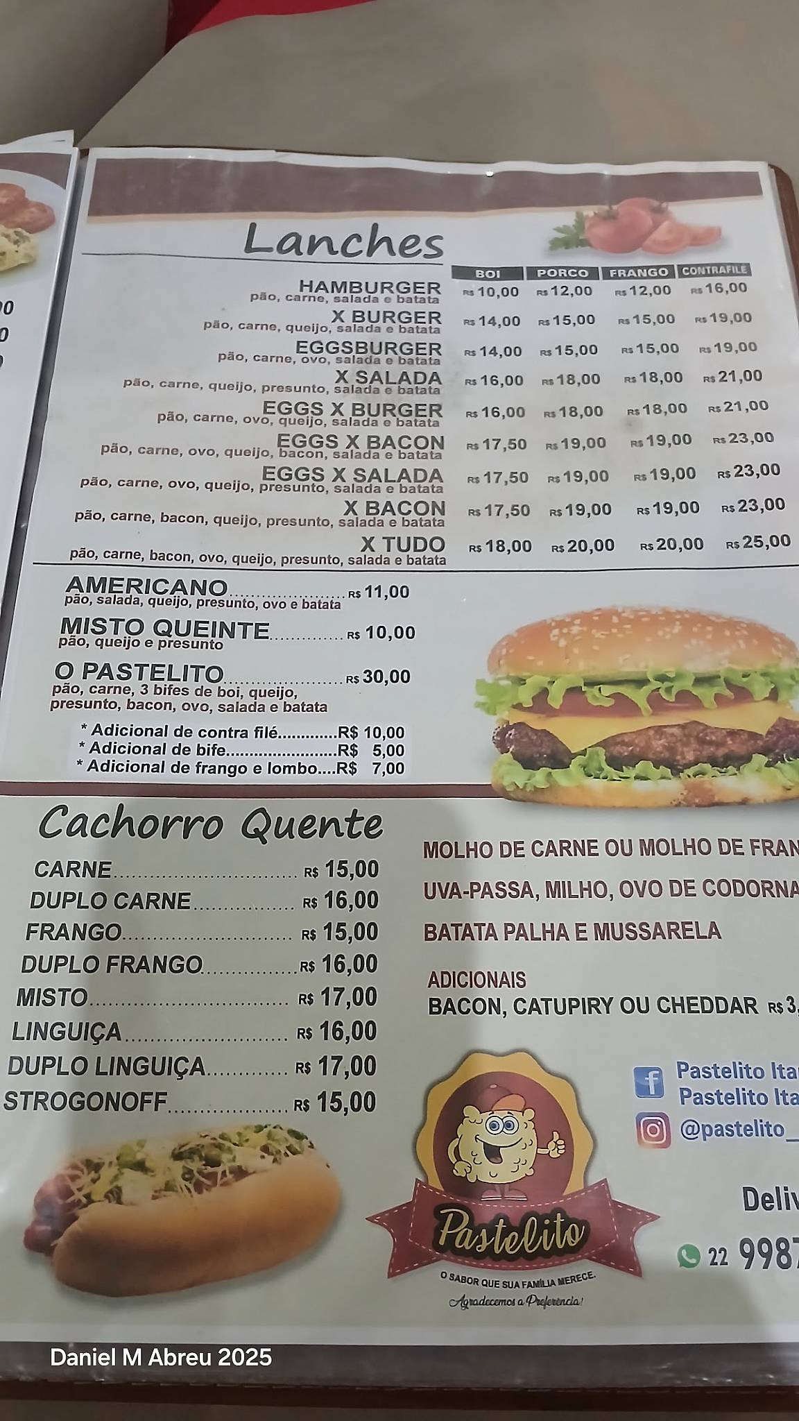 Pastelito cardápio