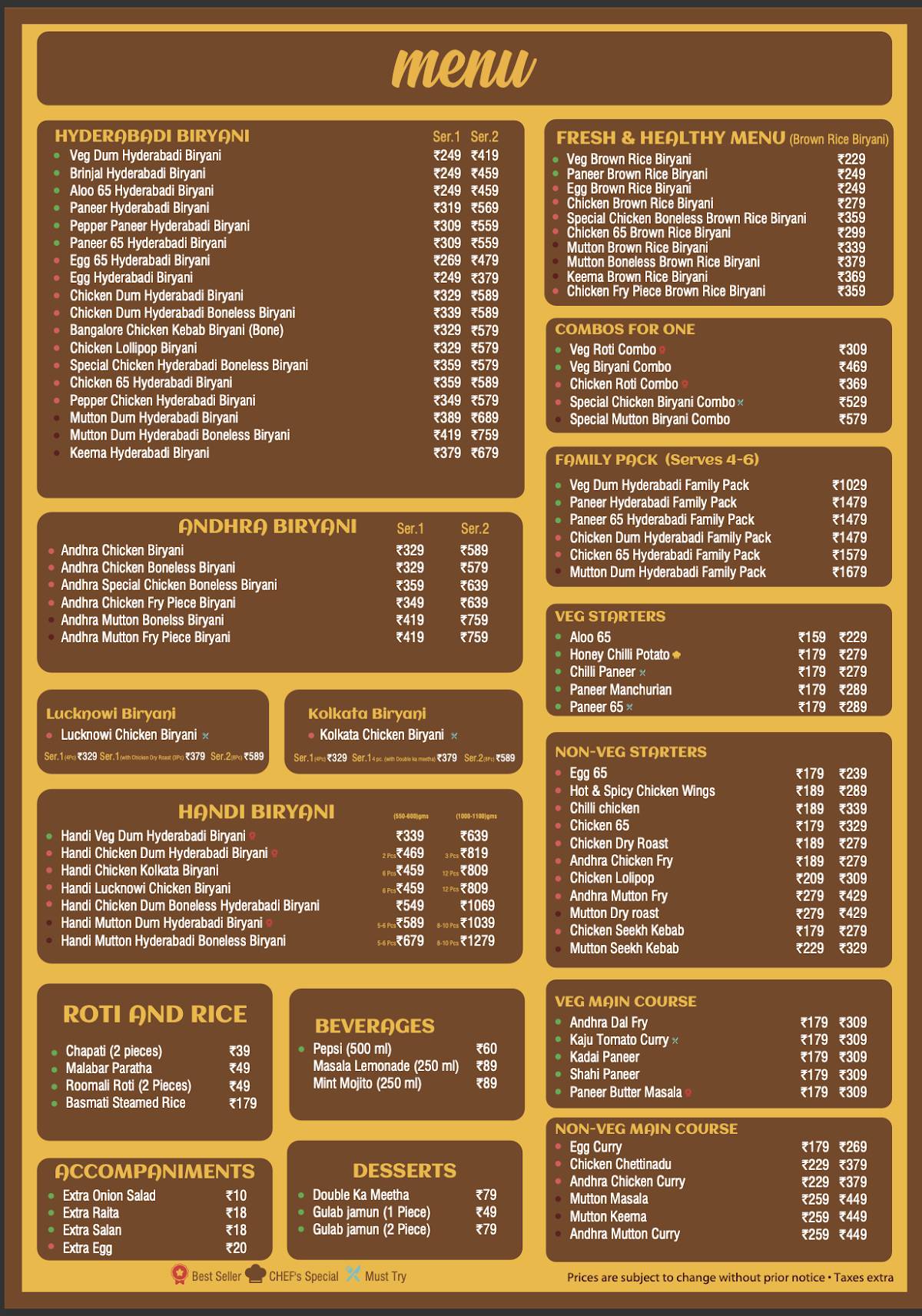 Bikkgane Biryani menu