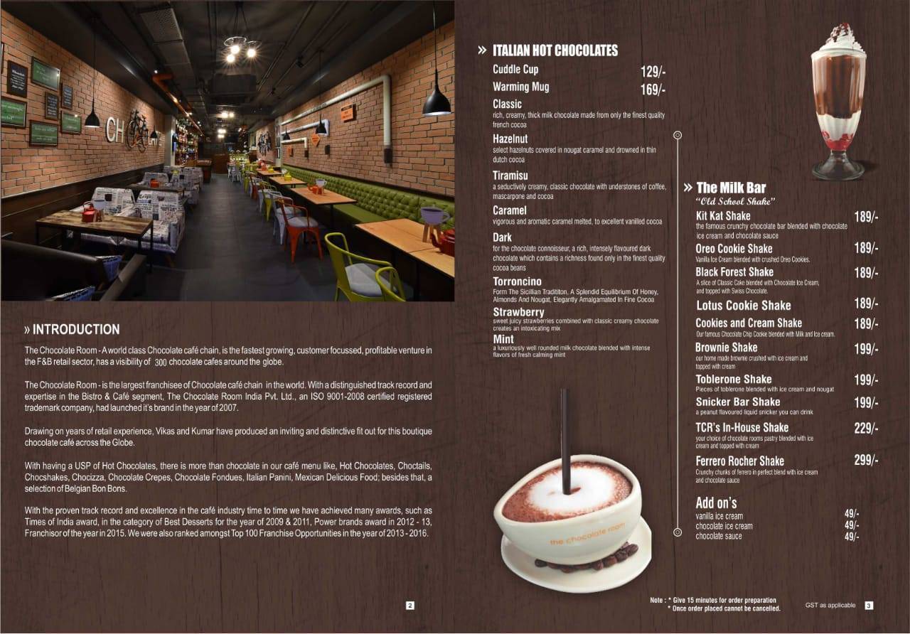 The Chocolate Room menu