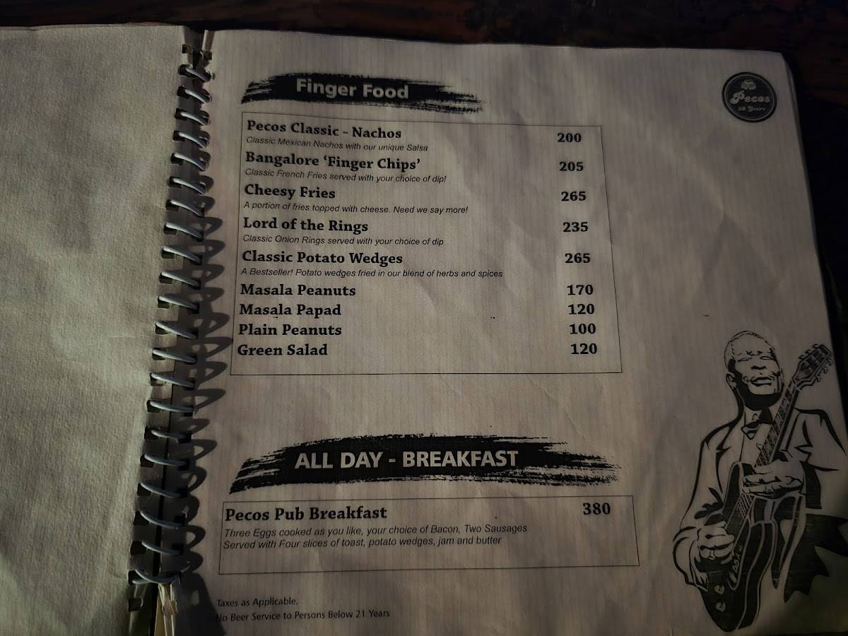 Pecos Hideout Koramangala menu