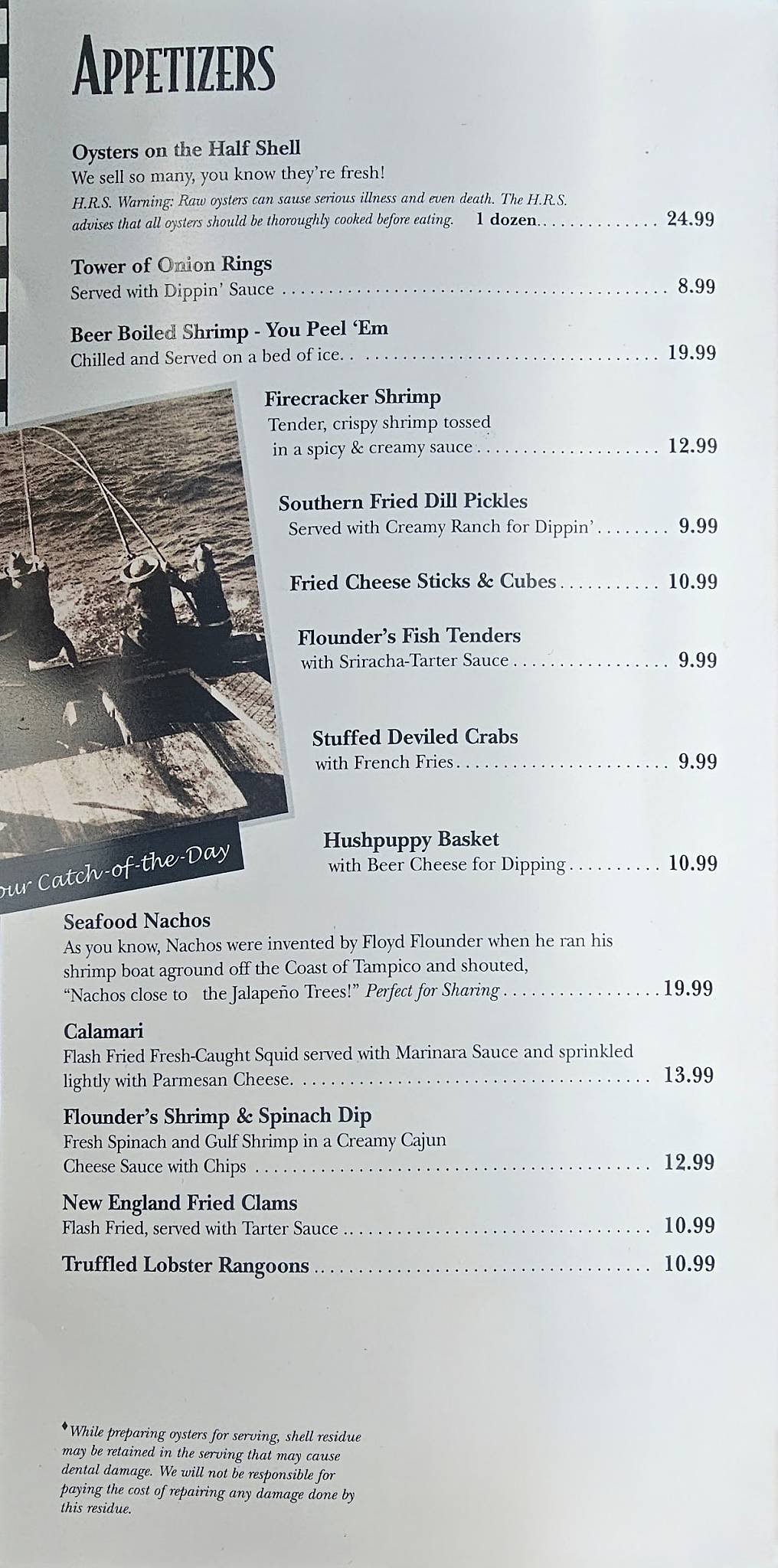 Menu at Flounder's Chowder House pub & bar, Pensacola Beach