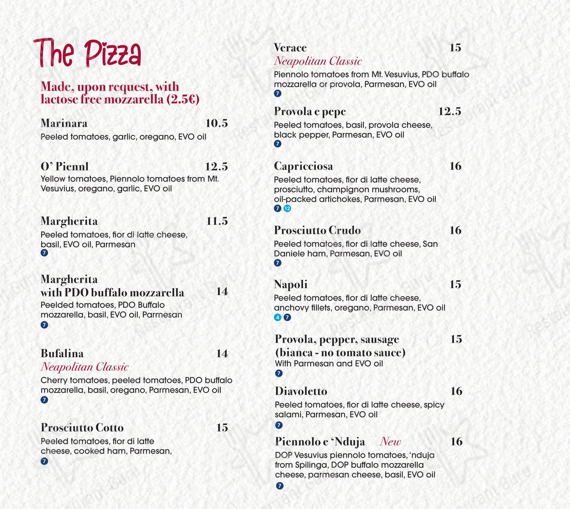 Основное меню per Peperino e Milano pizzeria