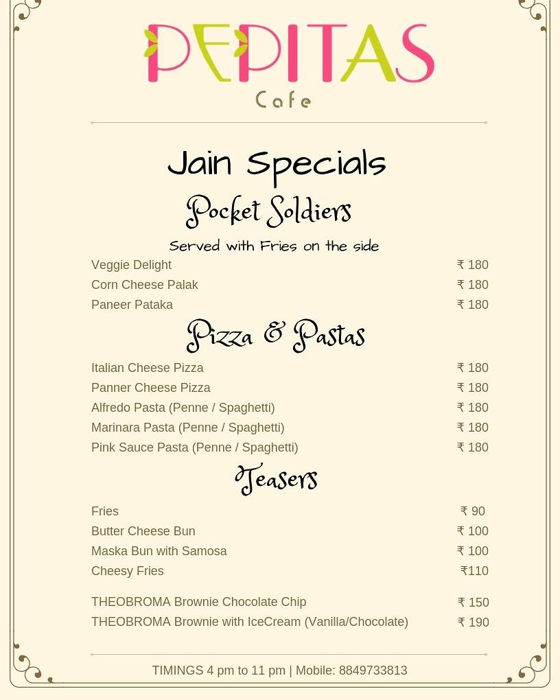 Pepitas Cafe menu