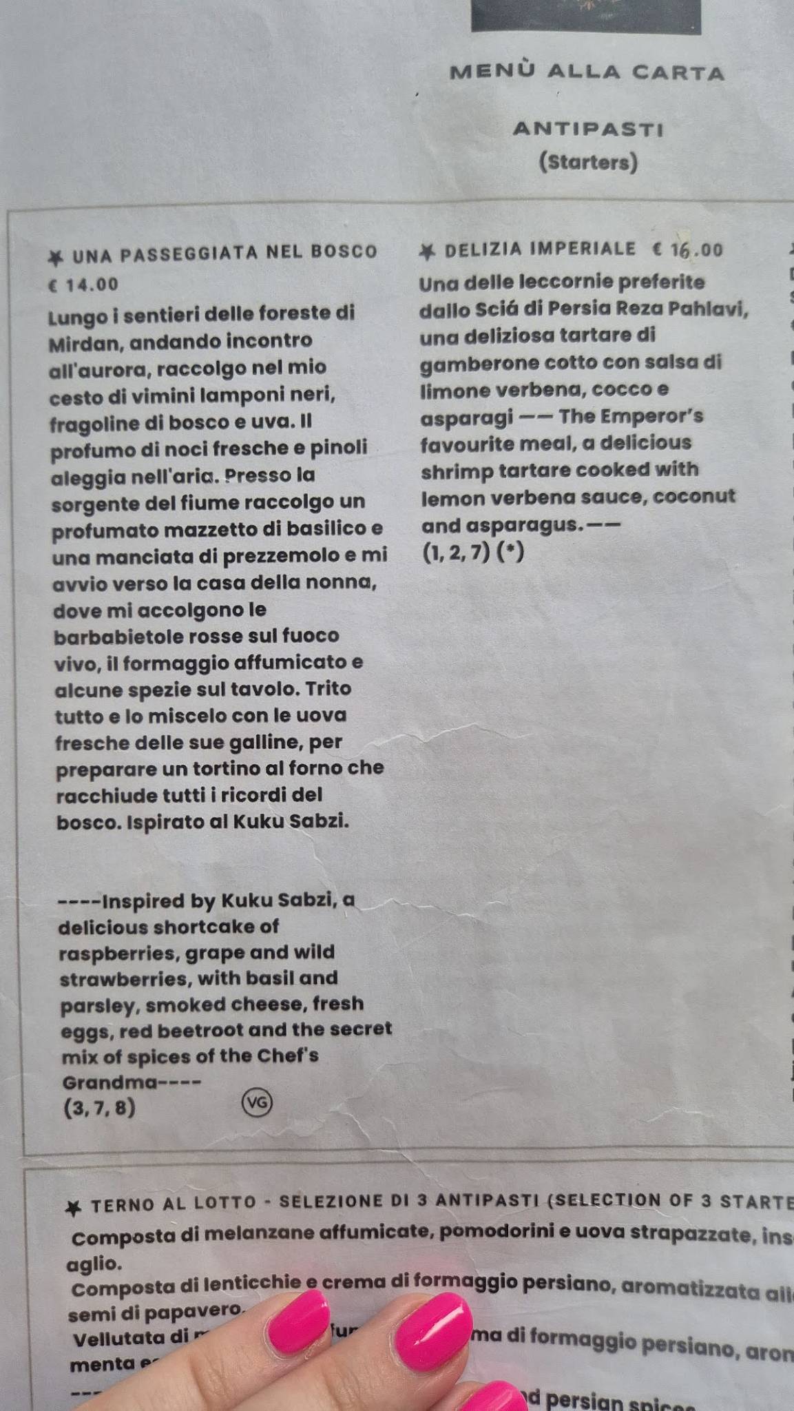 Menu di Persian Palace Lecco 