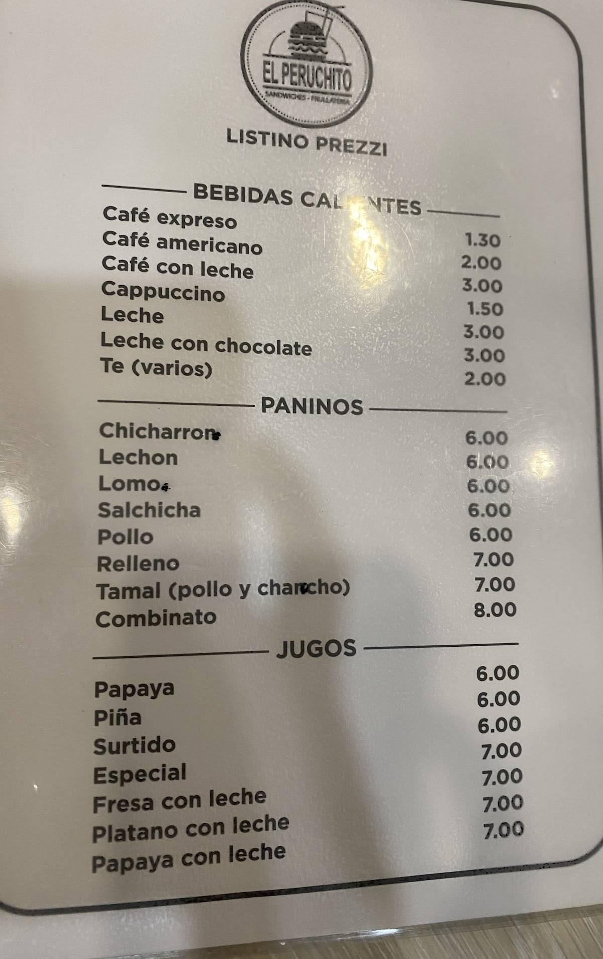 Menu di Peruchito 