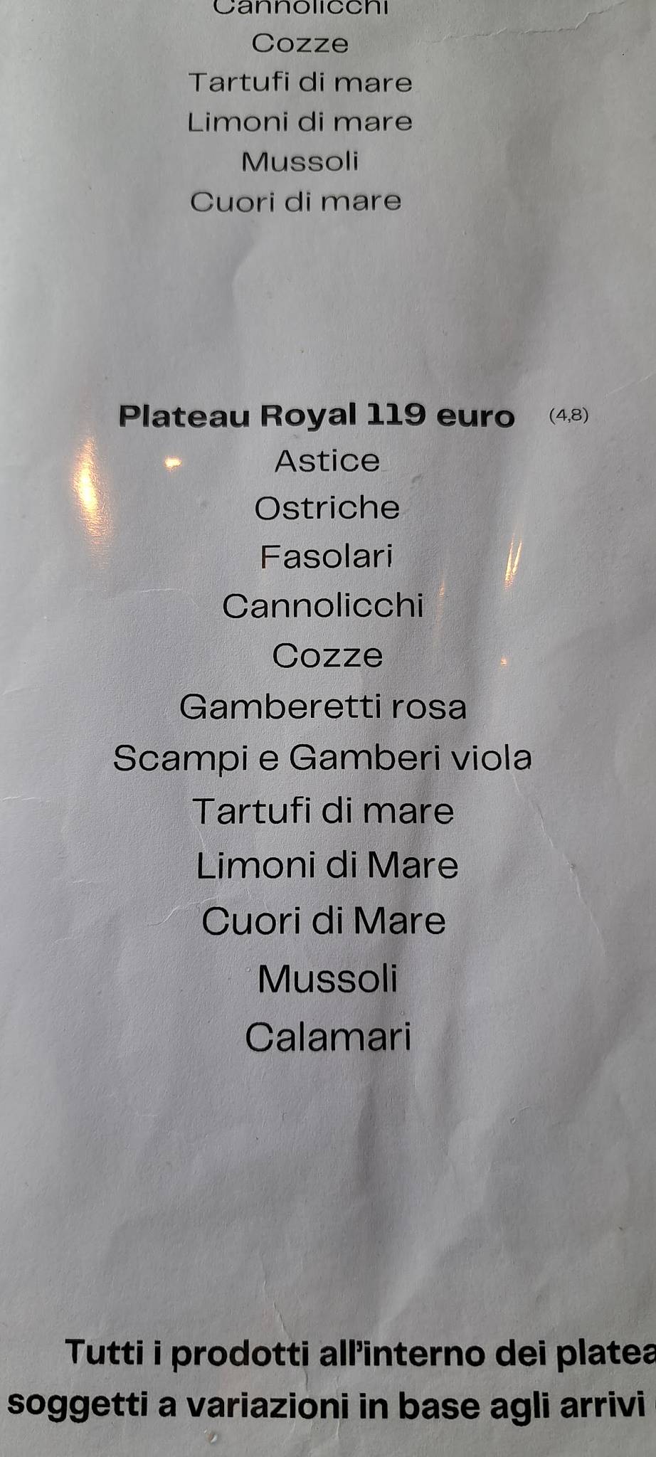 Menu di Pescato La Maison Des Crudités 