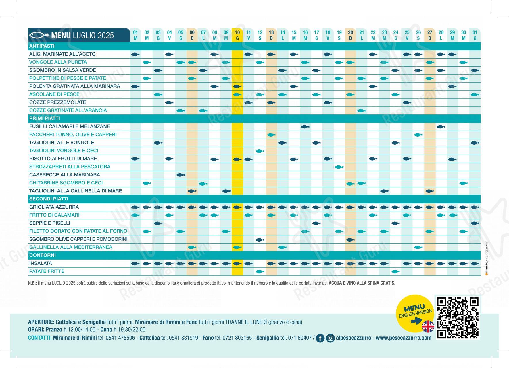 Menu bar per PesceAzzurro Fano in Fano