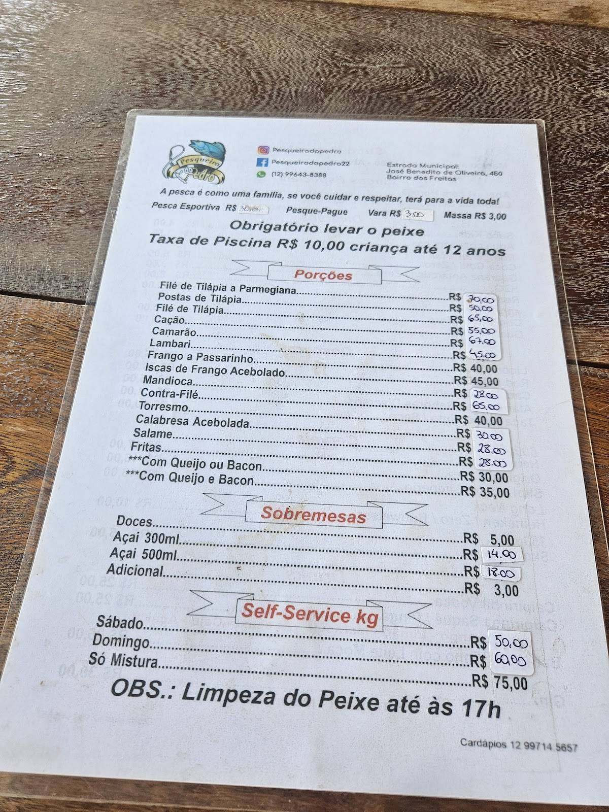 Pesqueiro do Pedro cardápio