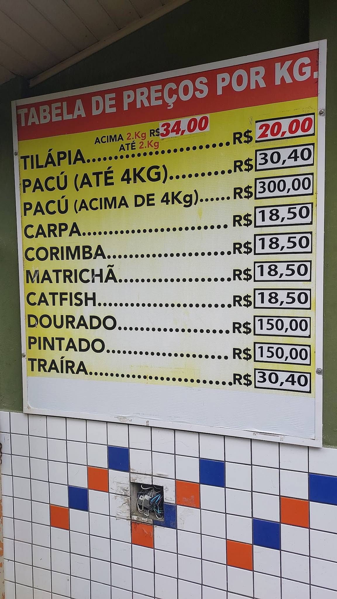 Pesqueiro do Tonhão cardápio