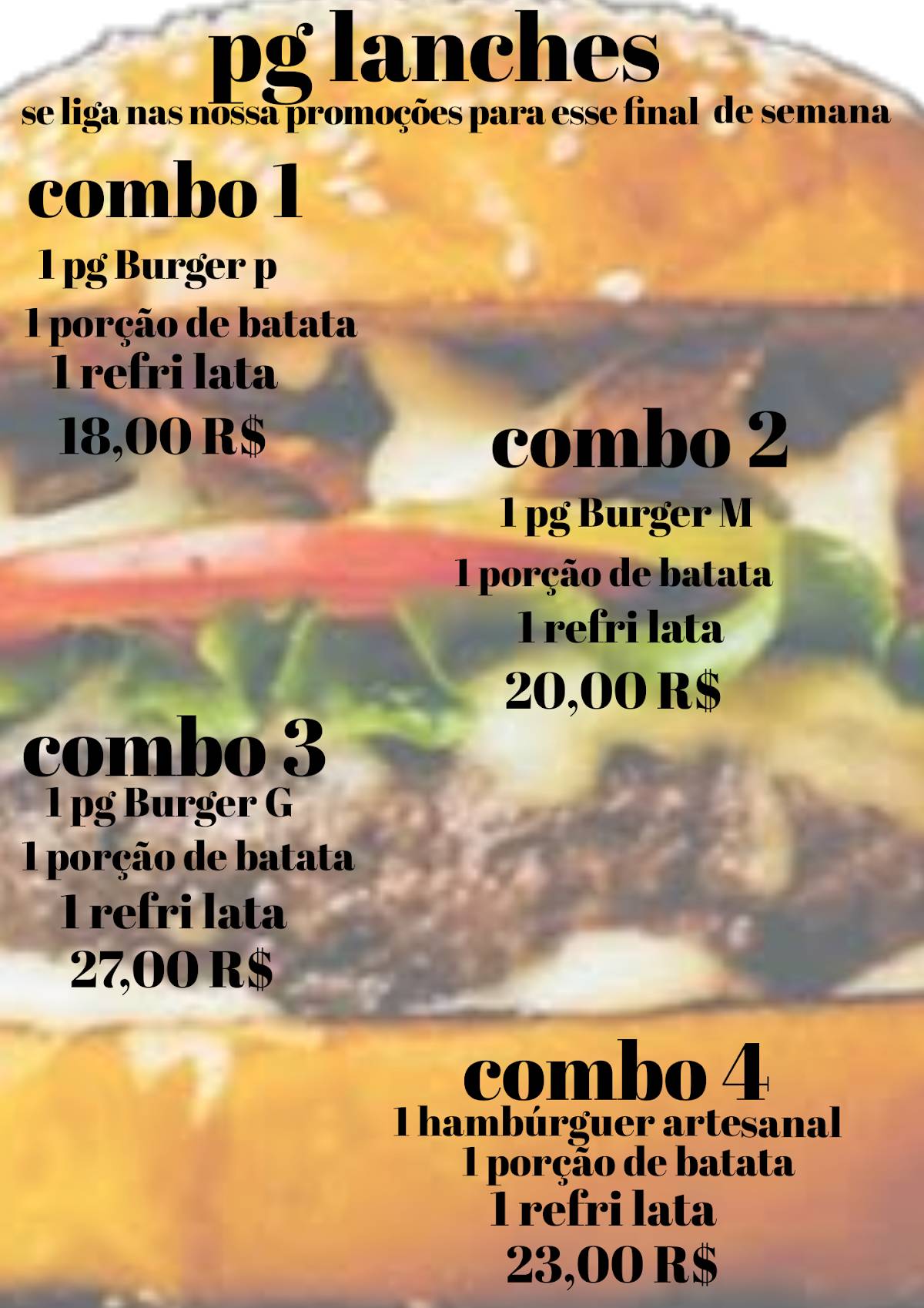 PG Lanches cardápio