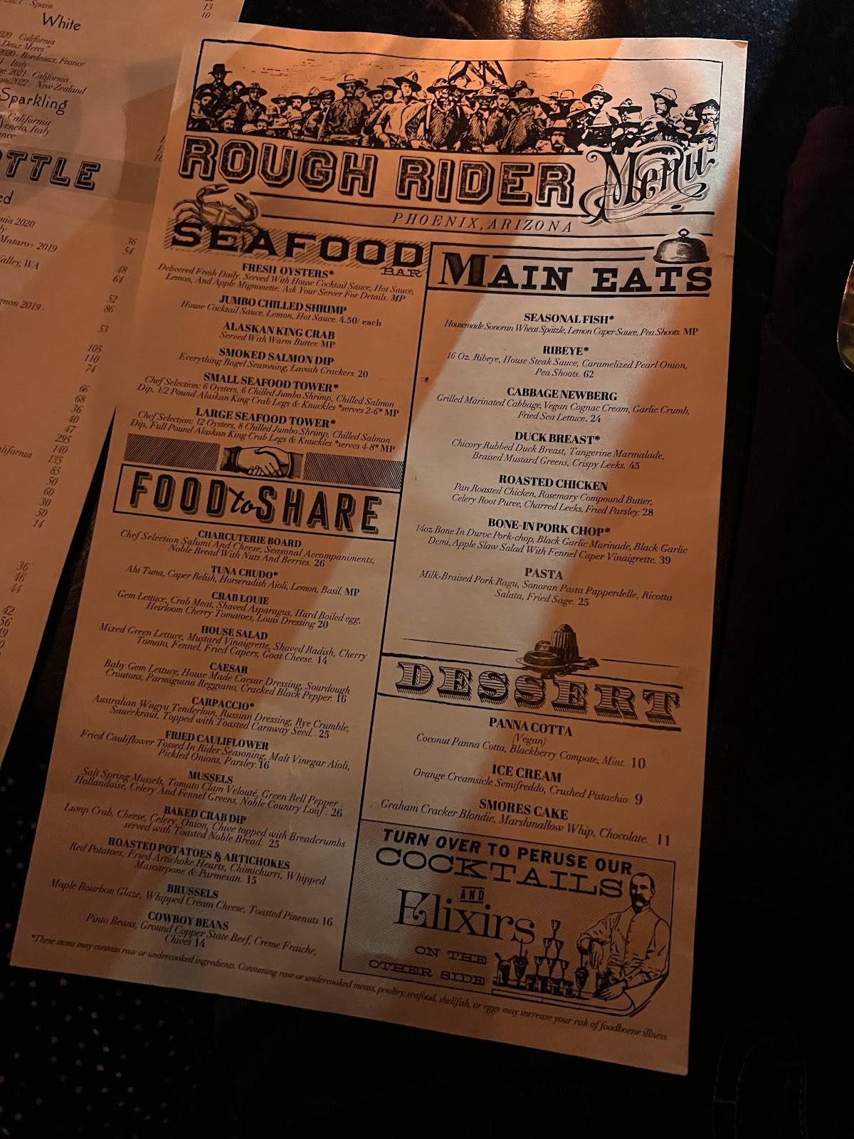 Menu at Rough Rider pub & bar, Phoenix