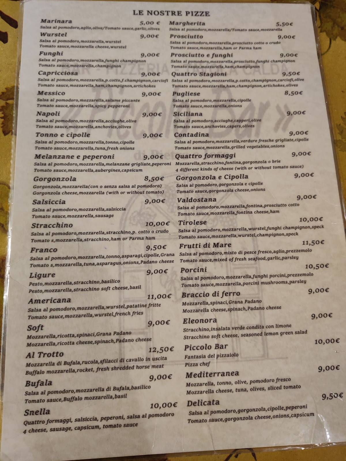 Menu di Piccolo Bar 