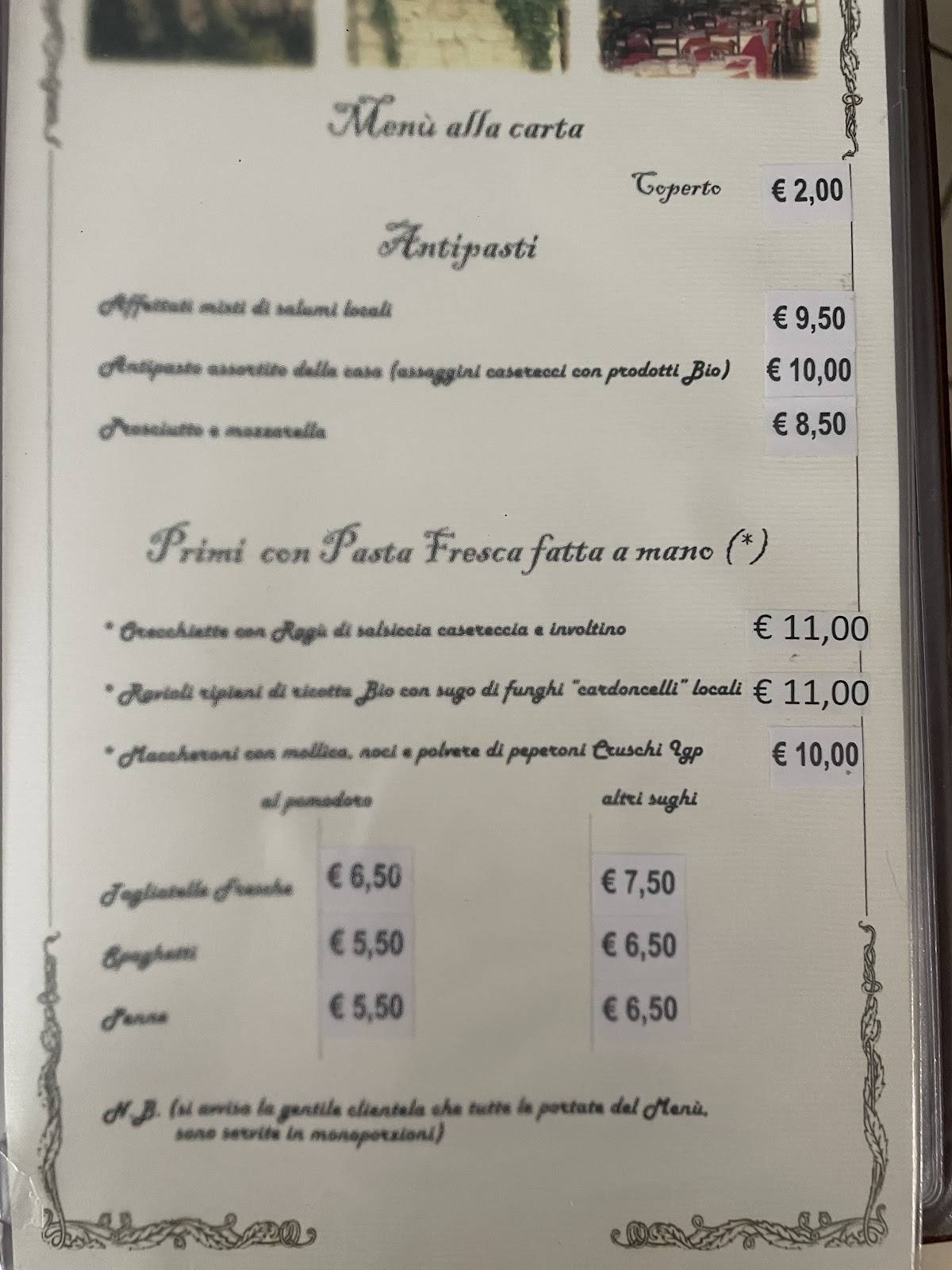 Menu di Ristoro Le Rocce 