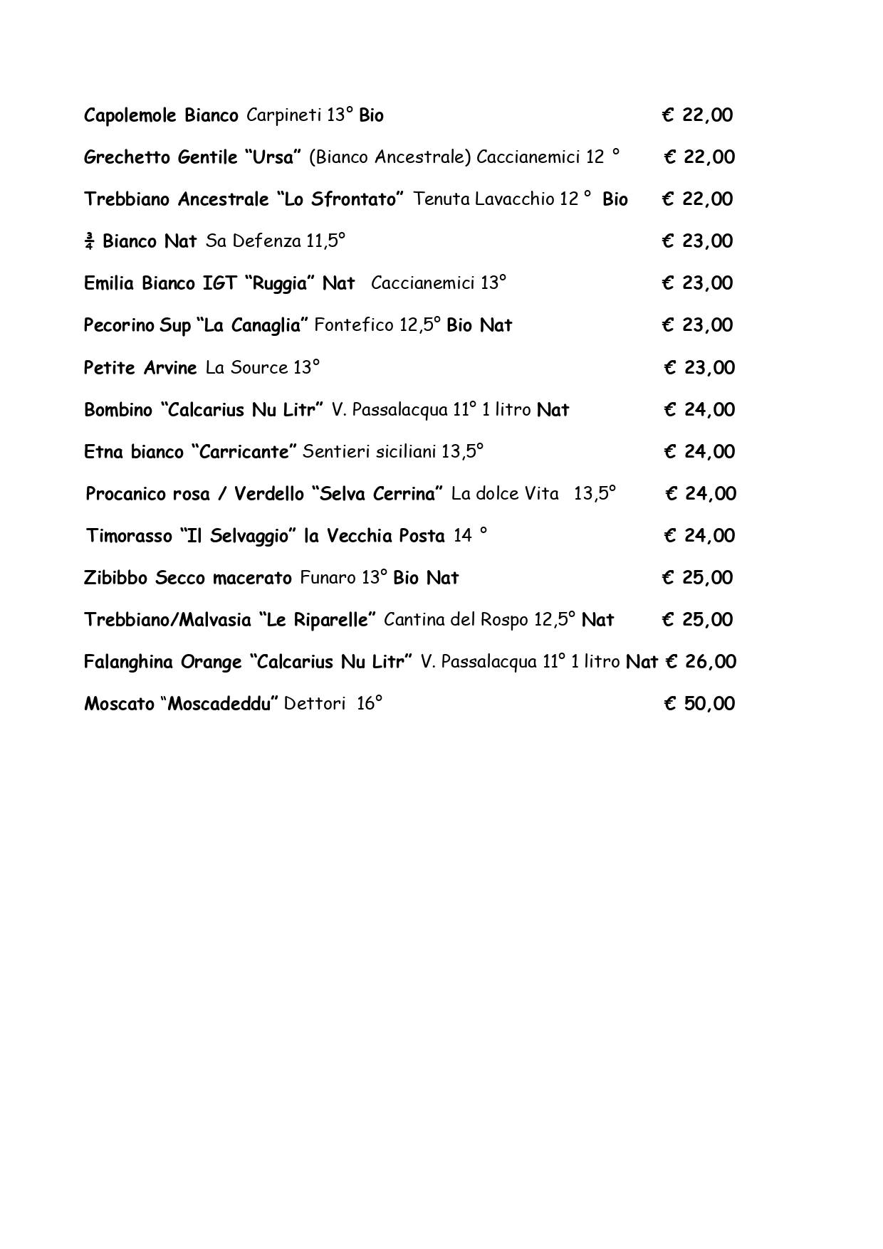 Menu de Pigneto Quarantuno