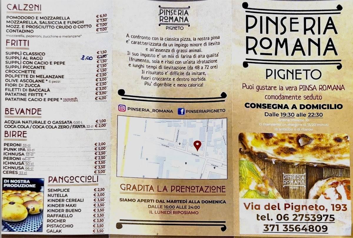 Menu di Pinseria romana pigneto 