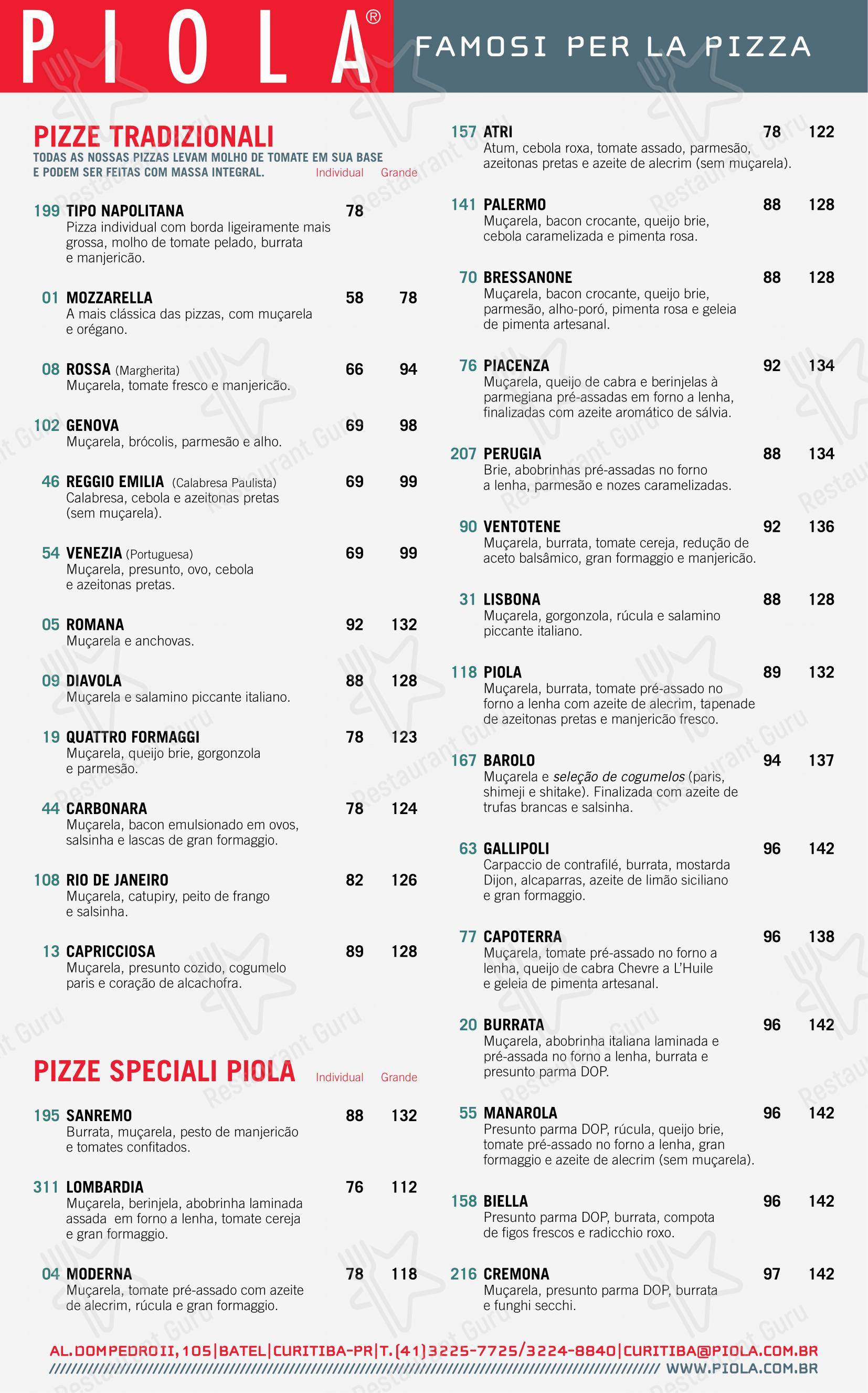 Piola Curitiba em Curitiba - Menu