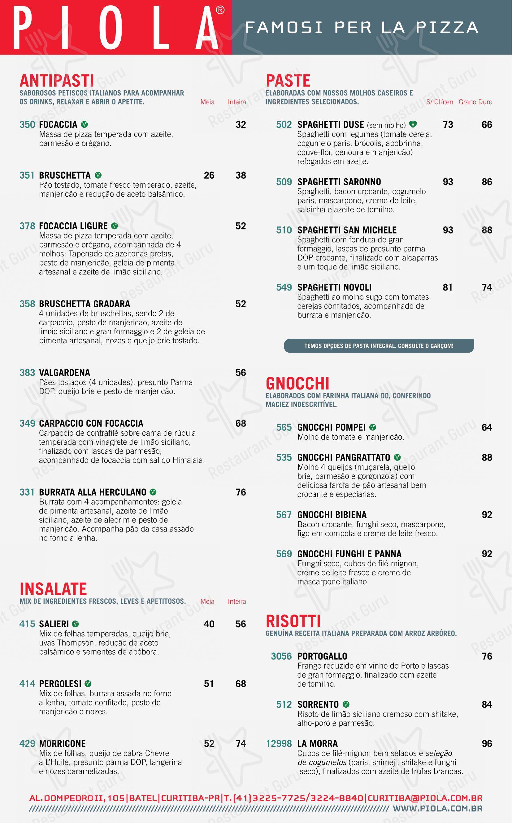Piola Curitiba em Curitiba - Menu