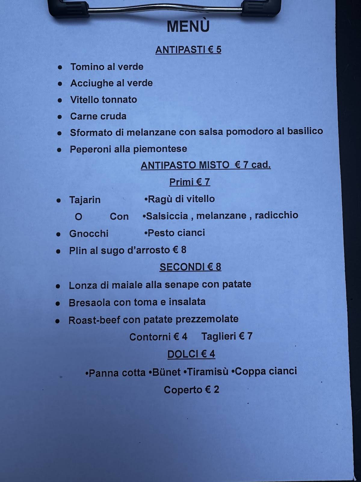 Menu di Piola da Cianci 
