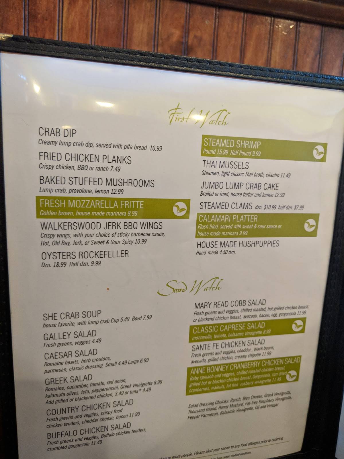 Menu at Pirate's Cove Restaurant, Chesapeake