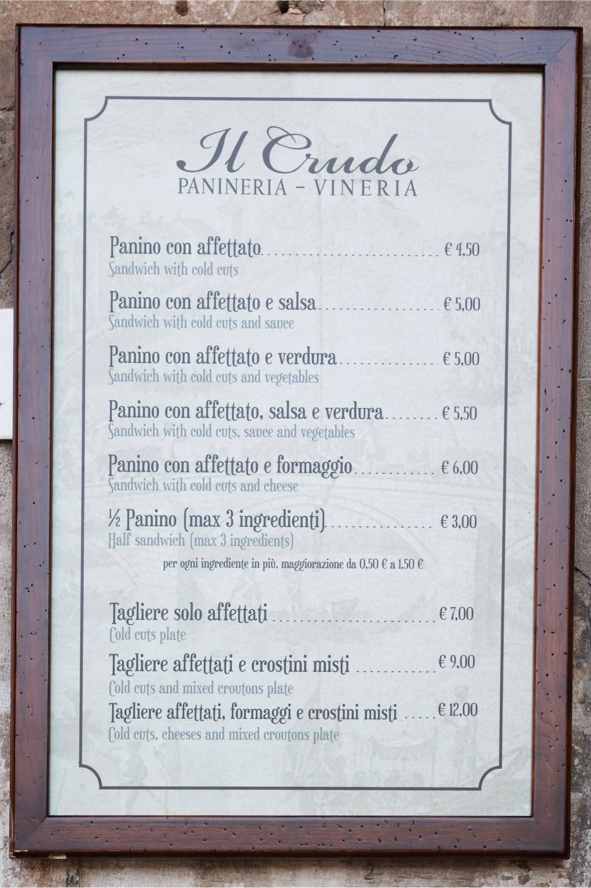 Menu da Il Crudo pub & bar, Pisa