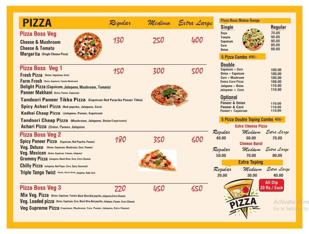 Pizza Boss menu