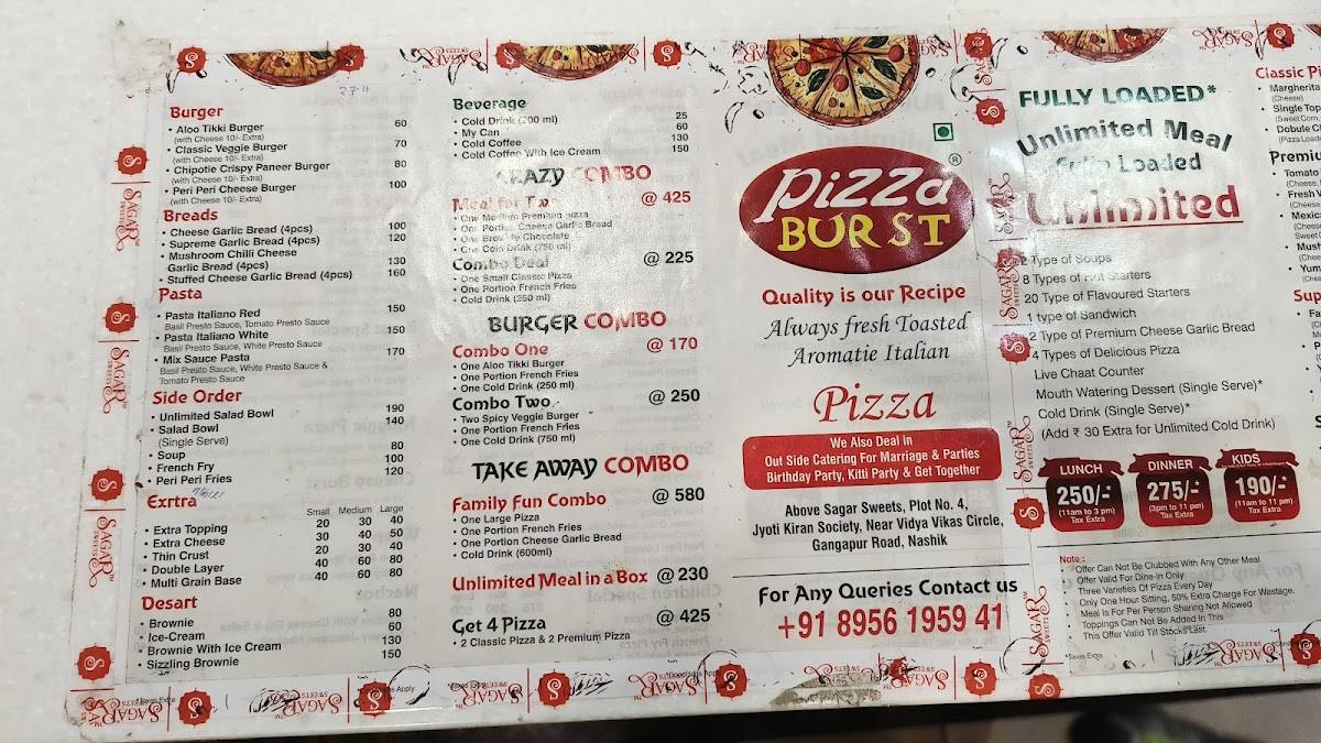 Pizza Burst Nashik menu