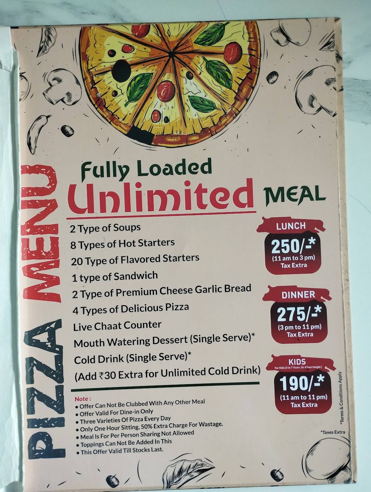 Pizza Burst menu