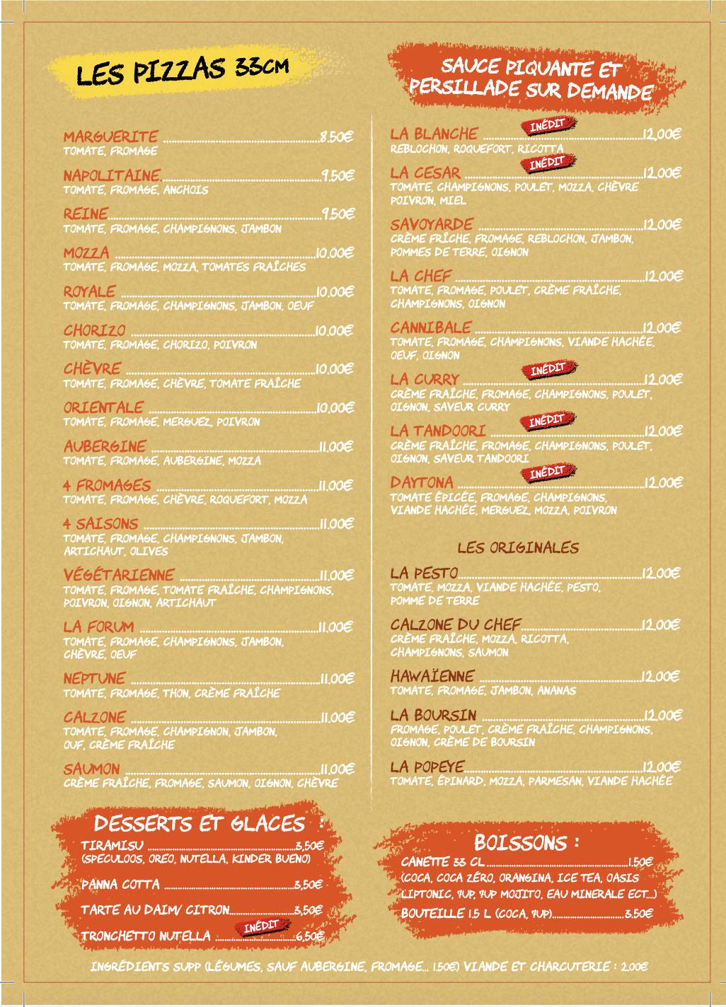 Menu de Pizza Falicon