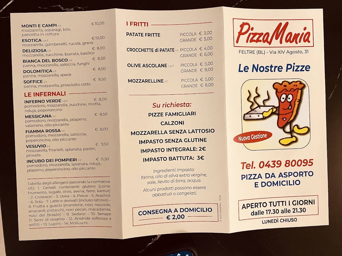 Menu di Pizza Mania Feltre 