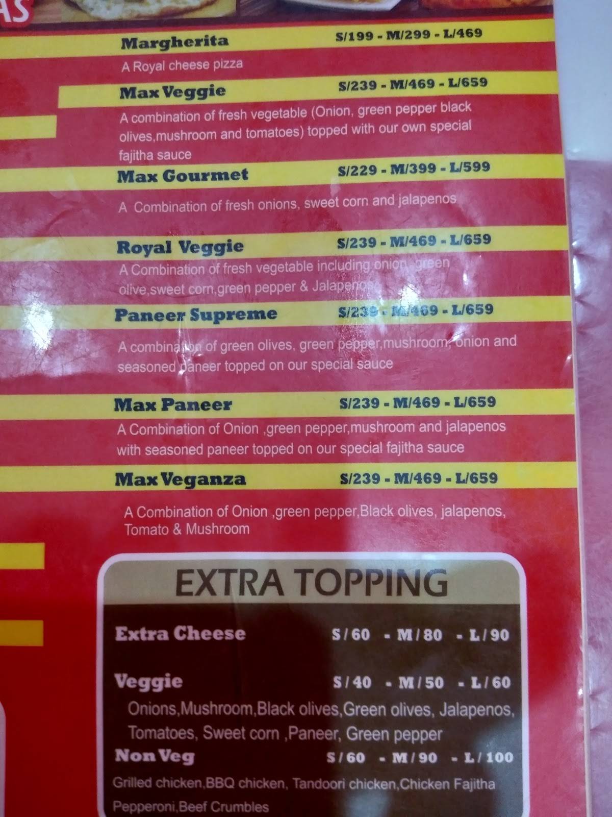 Pizza Max menu