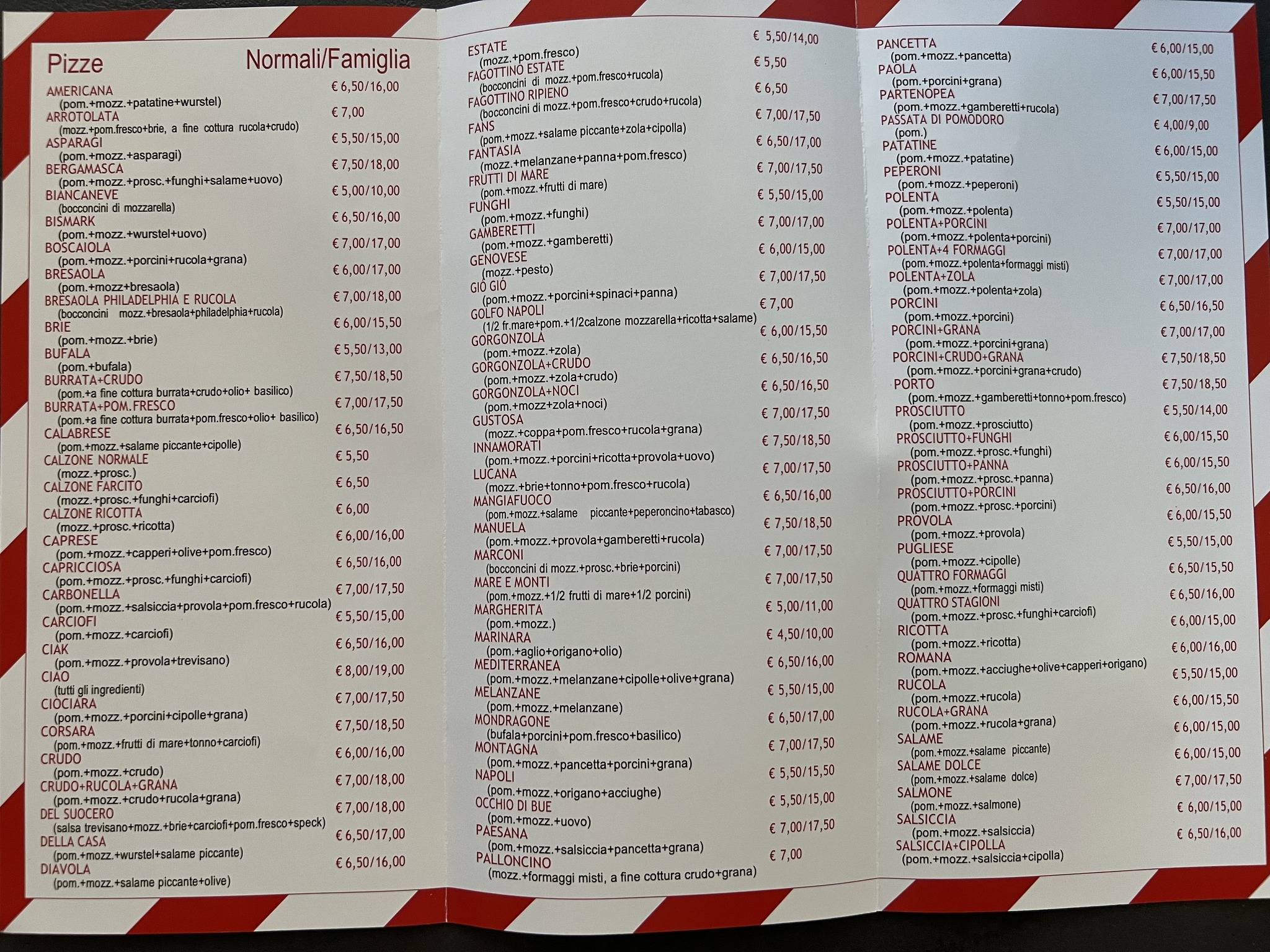 Menu di Pizza Più 