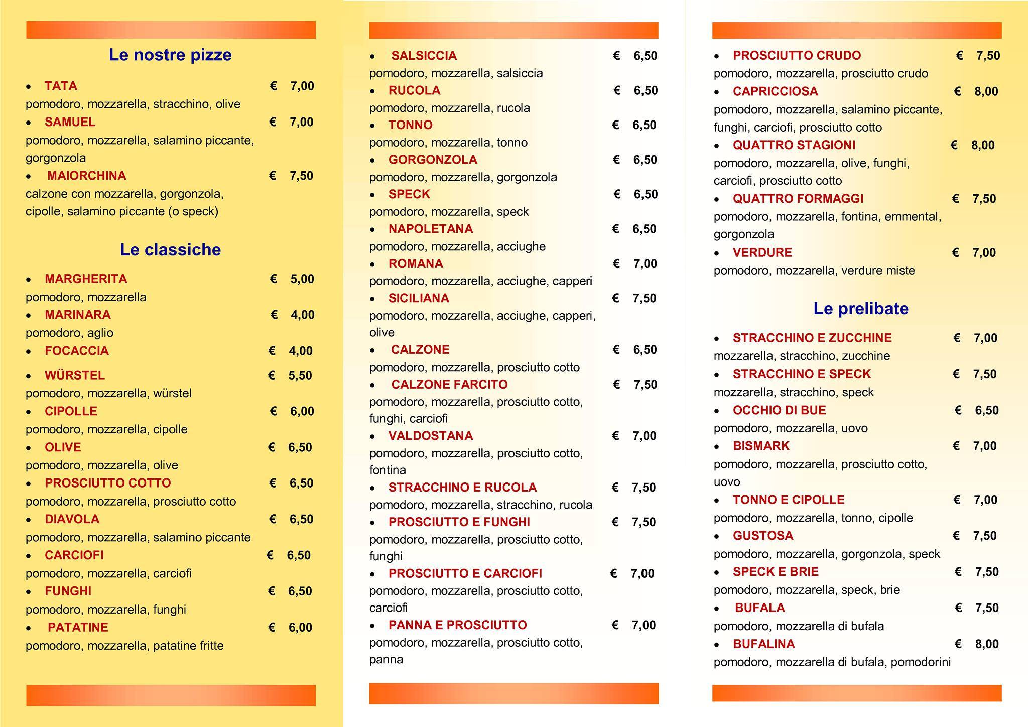Menu di Pizza Tata 