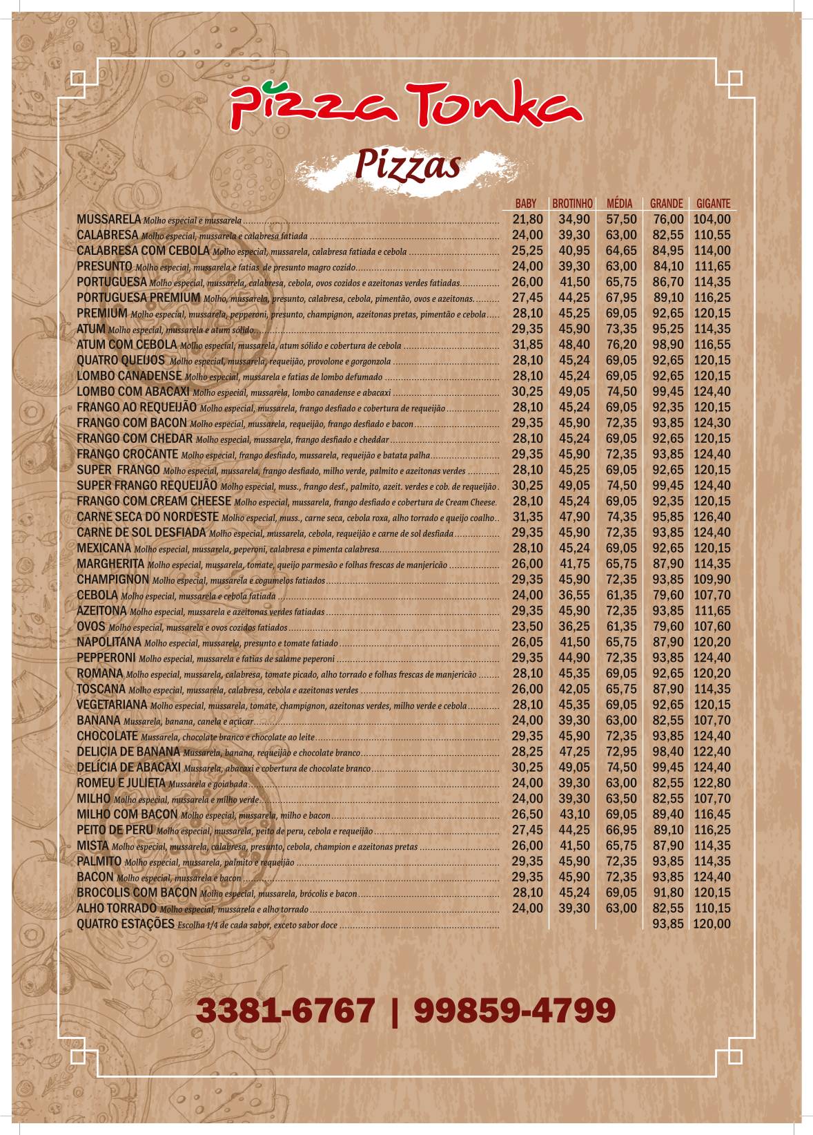 Pizza Tonka Delivery cardápio
