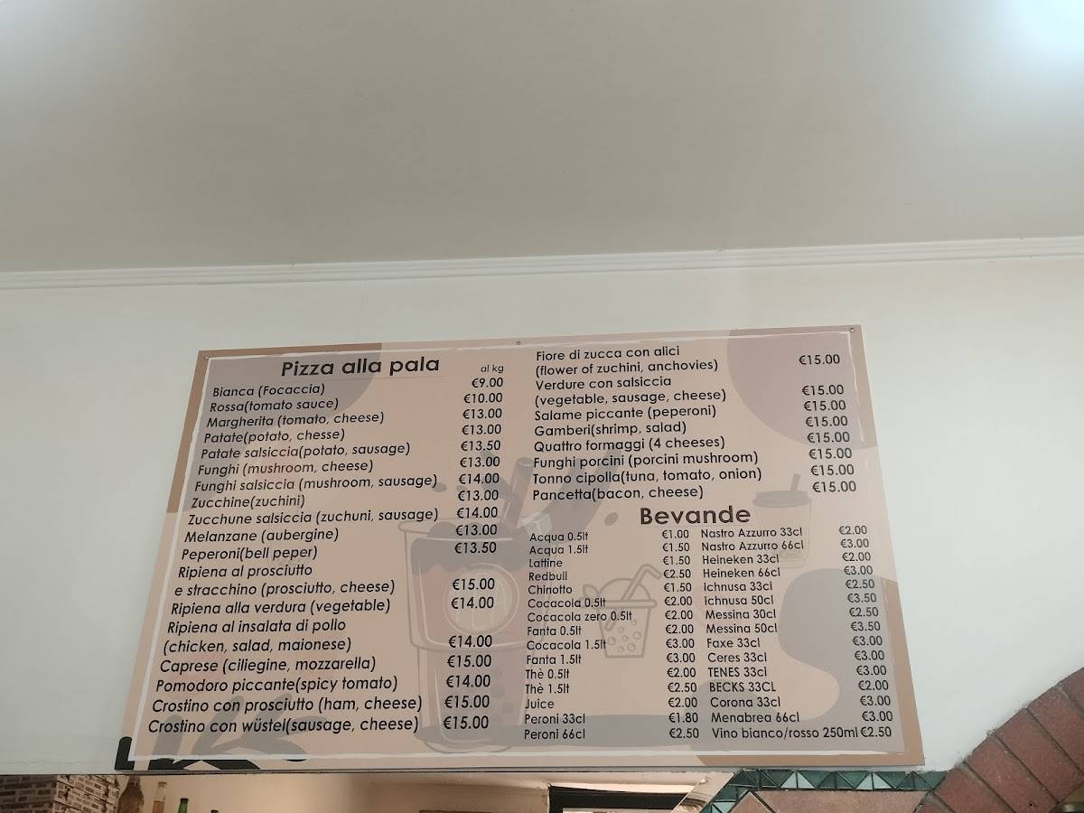 Menu di Pizza alla Pala 