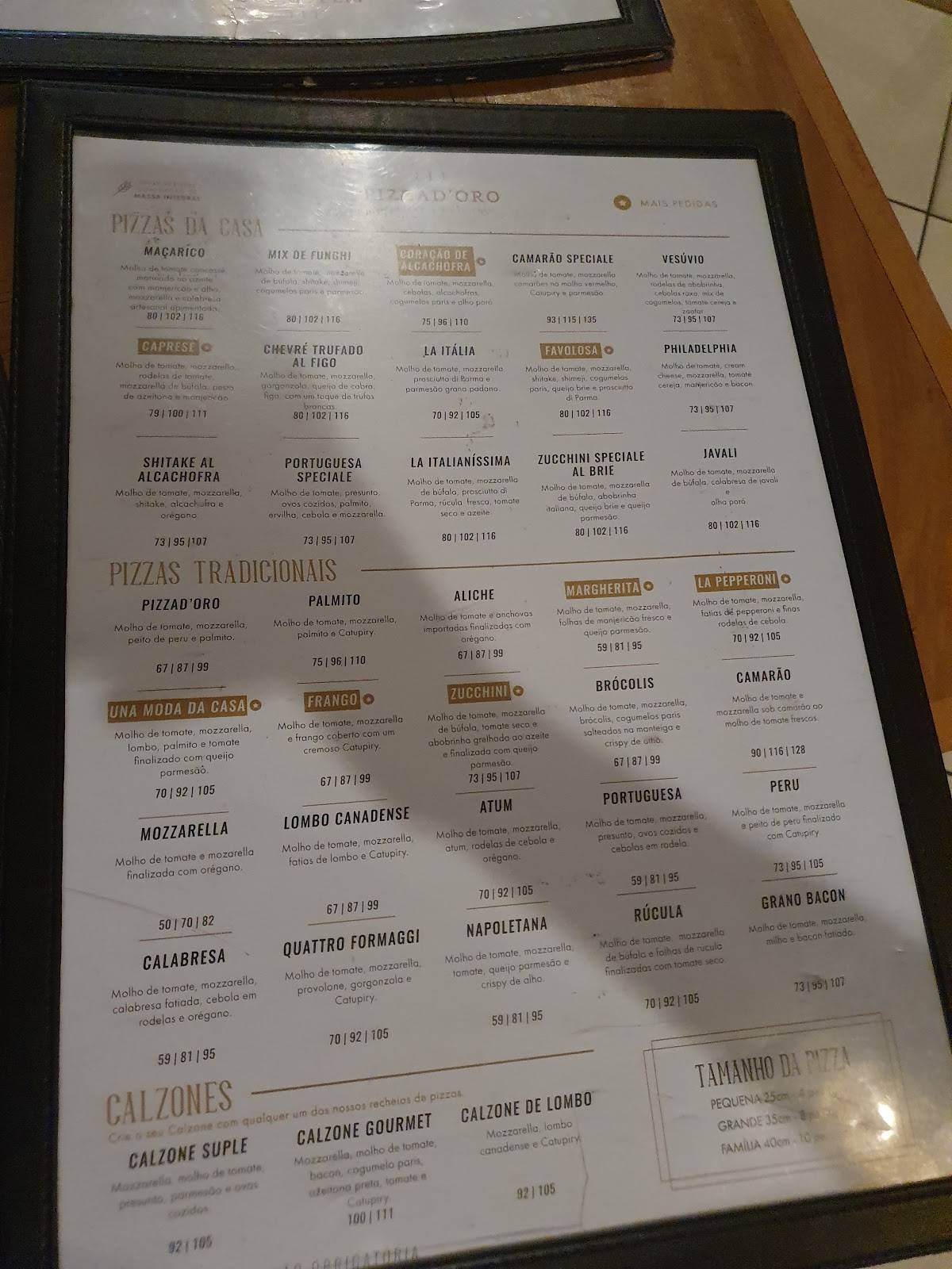 Pizzad'oro cardápio