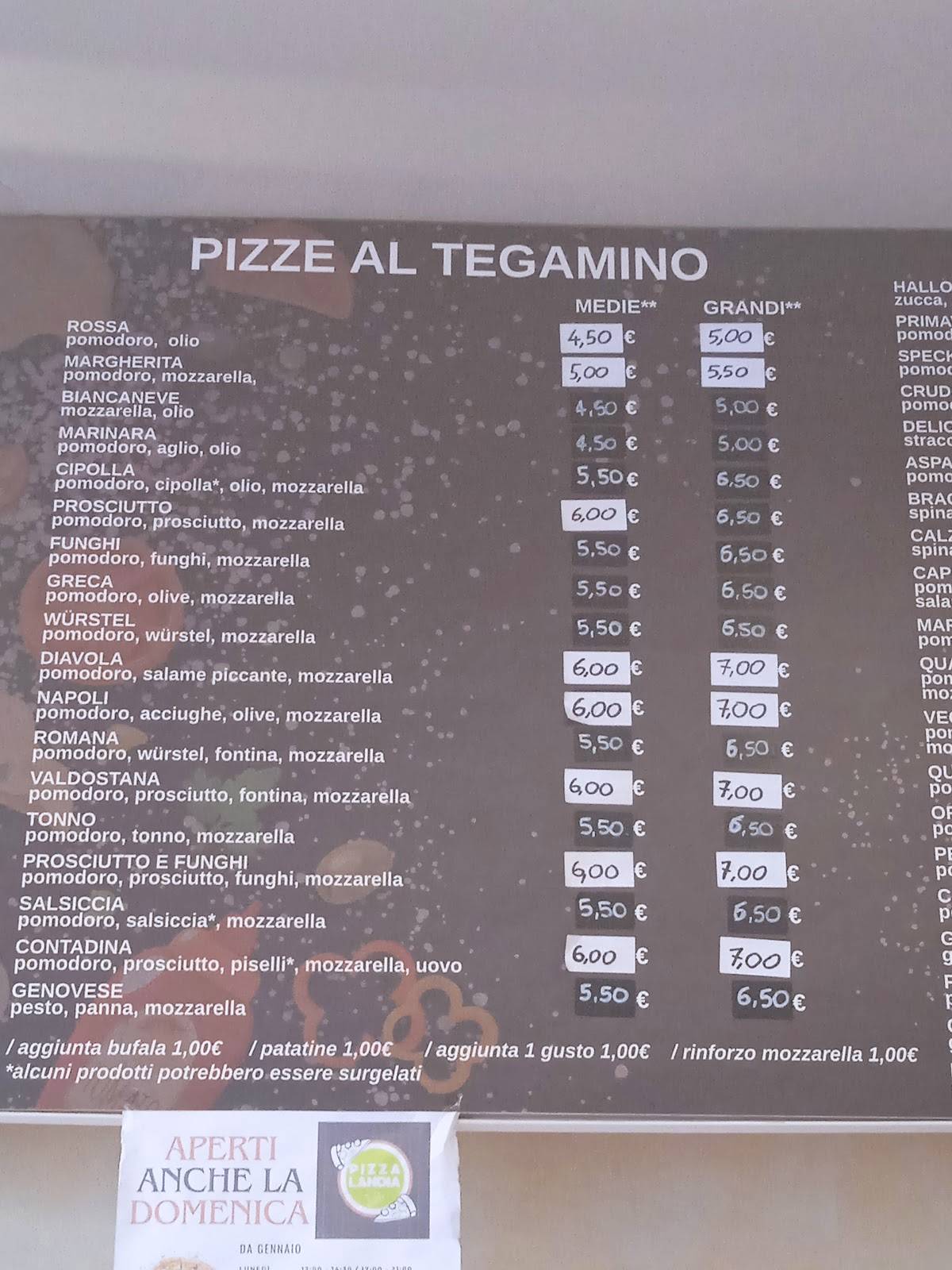 Menu di Pizzalandia 