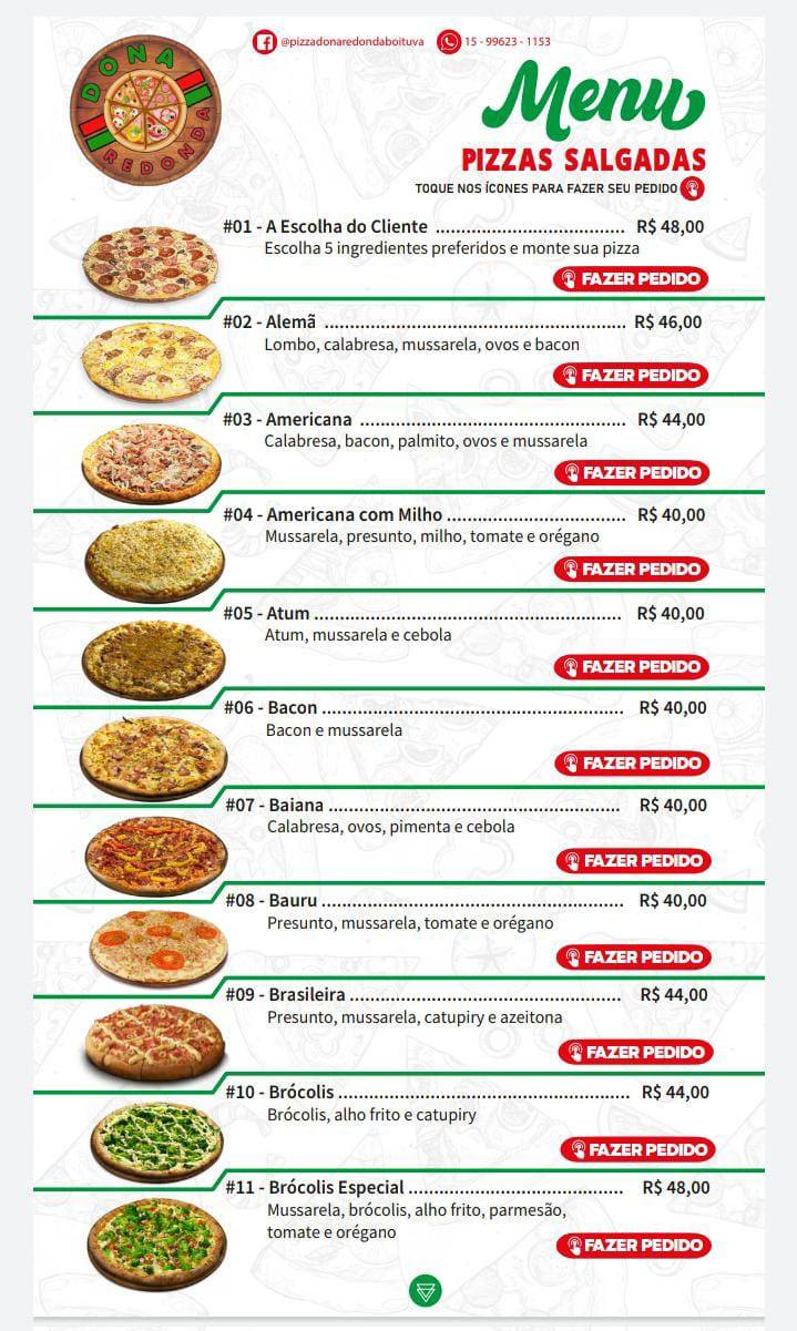 Pizzaria Dona Redonda Boituva cardápio